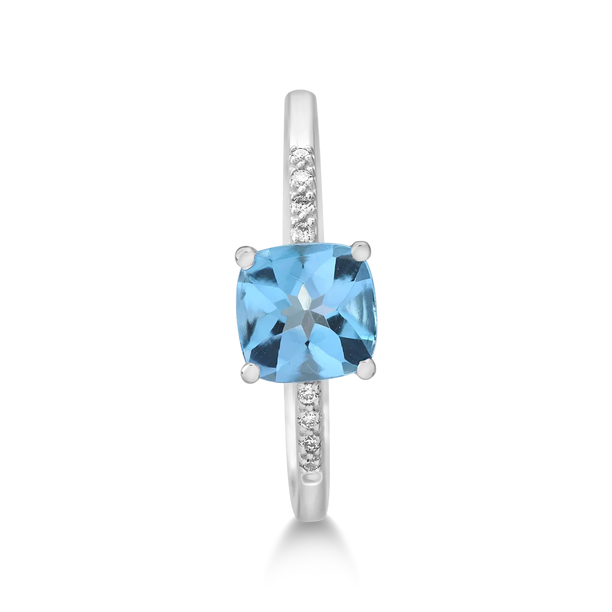 Inel din aur alb cu topaz swiss blue de 1.1ct si diamante de 0.02ct