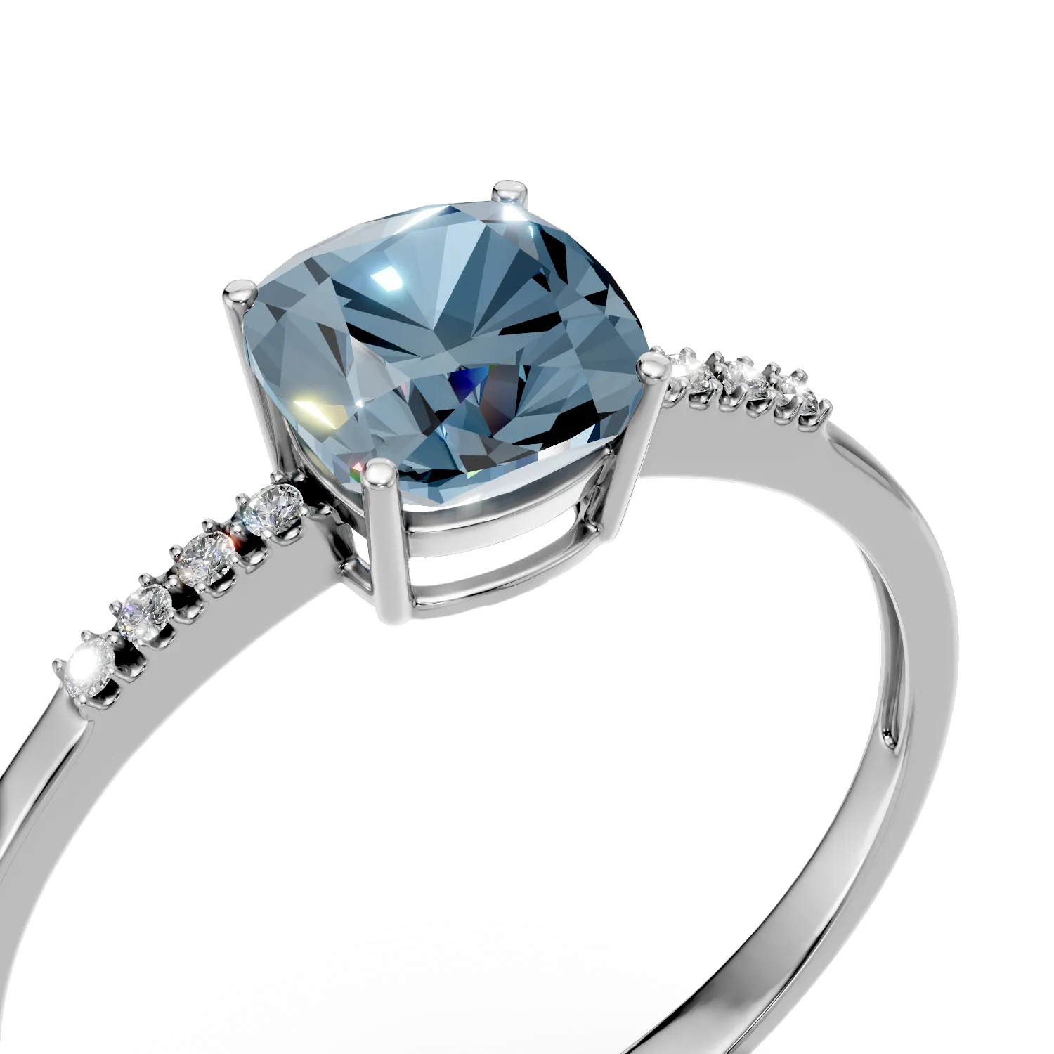 Inel din aur alb cu topaz swiss blue de 1.1ct si diamante de 0.02ct