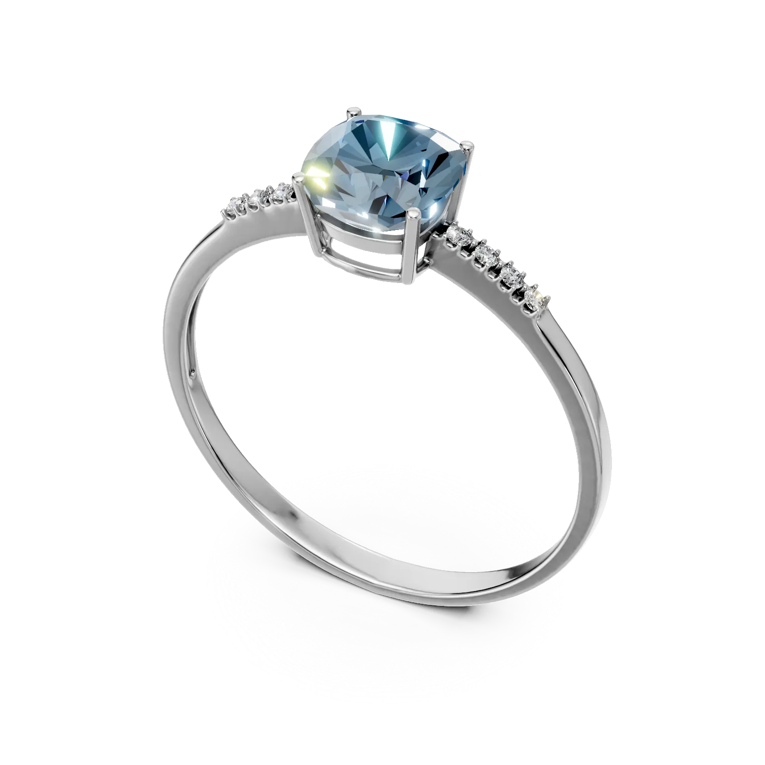 Inel din aur alb cu topaz swiss blue de 1.1ct si diamante de 0.02ct