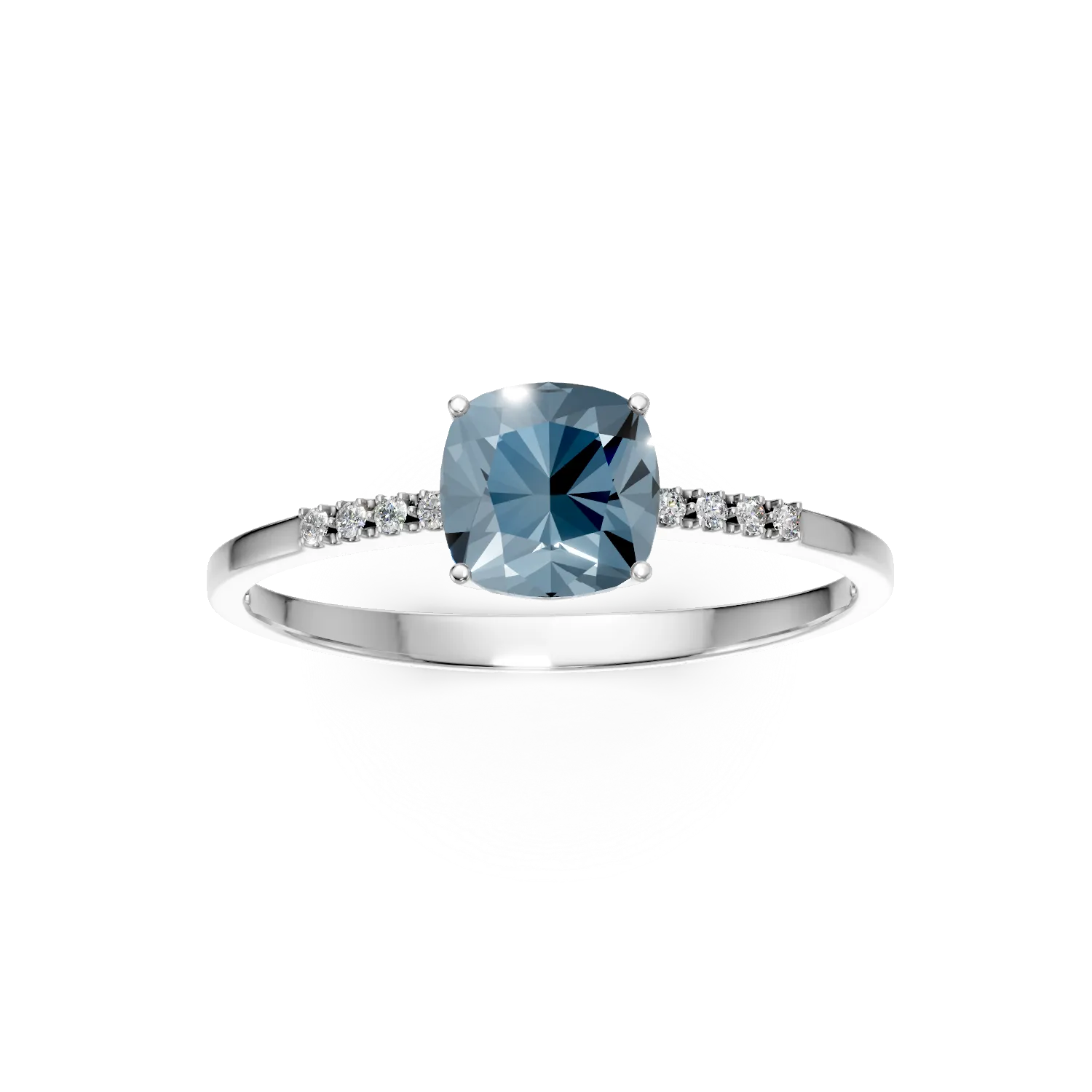 Inel din aur alb cu topaz swiss blue de 1.1ct si diamante de 0.02ct