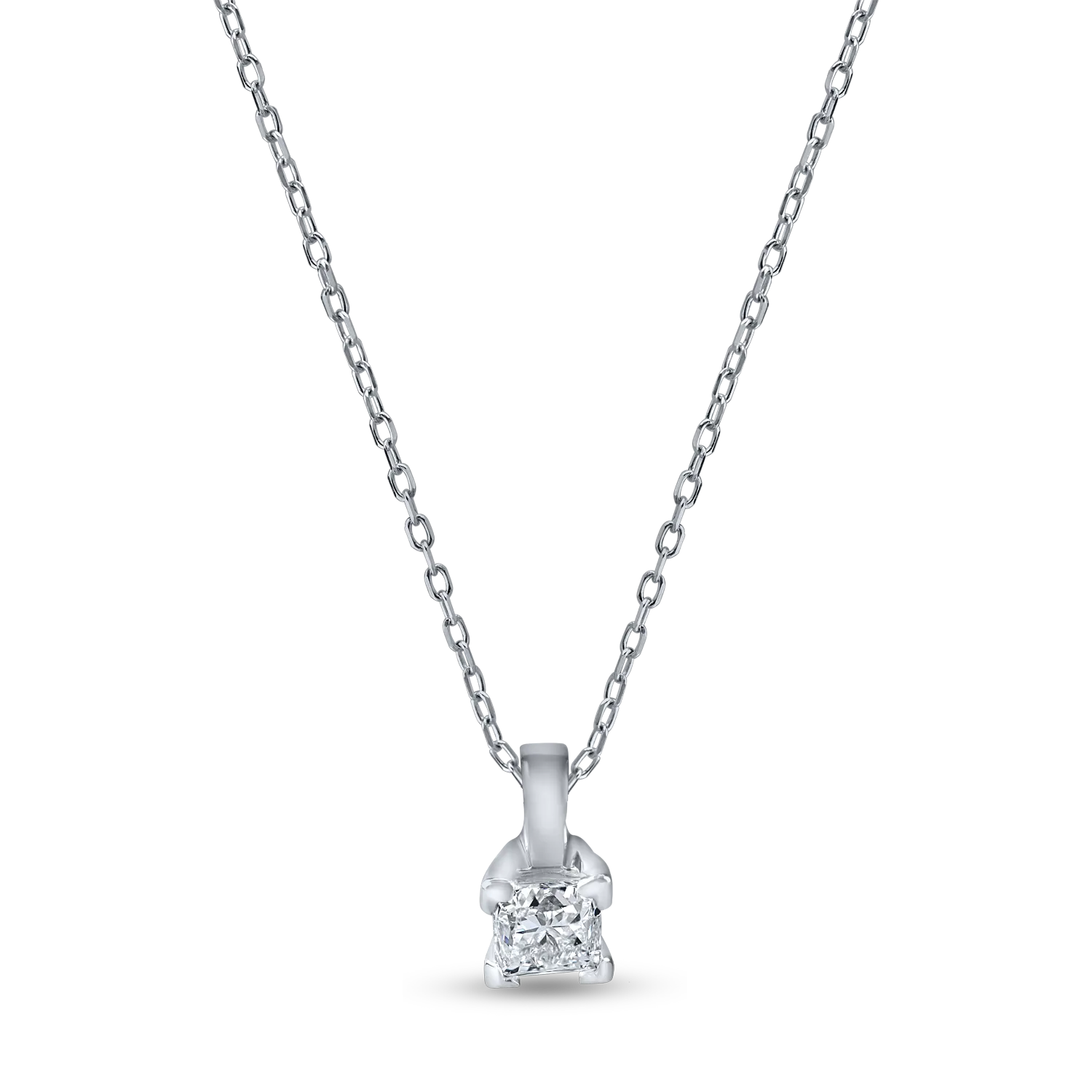 Teilor Lant cu pandantiv din aur alb cu diamant princess solitaire de 0.1ct