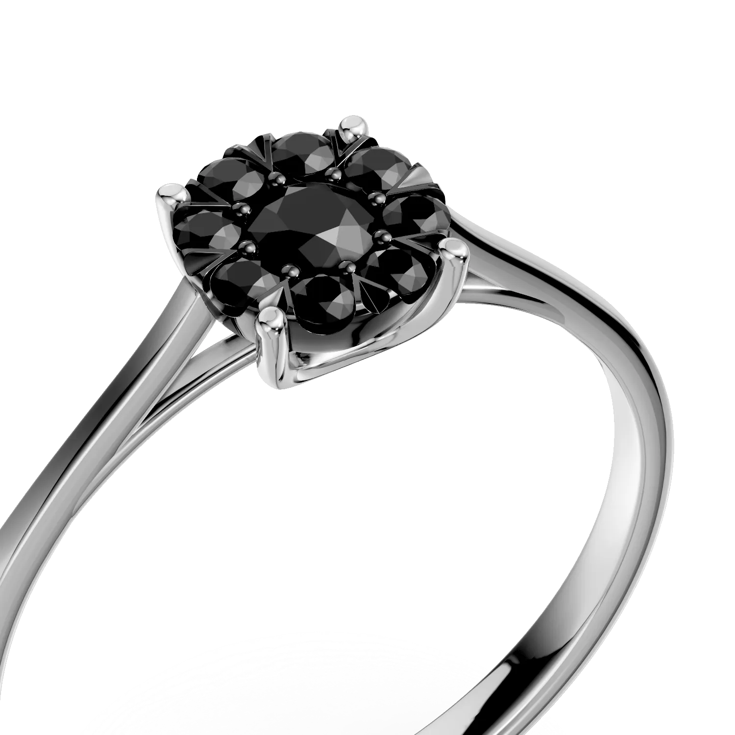 Inel de logodna din aur alb cu diamante negre de 0.3ct