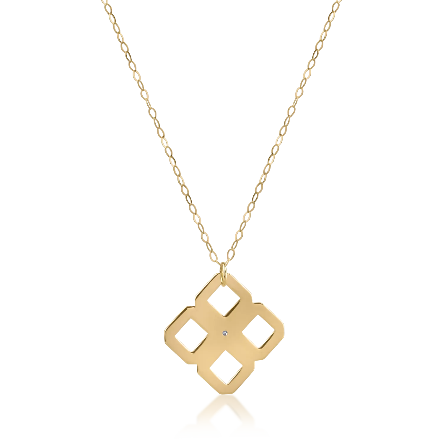 Yellow gold chain with a geometric pendant with a 0.005ct diamond