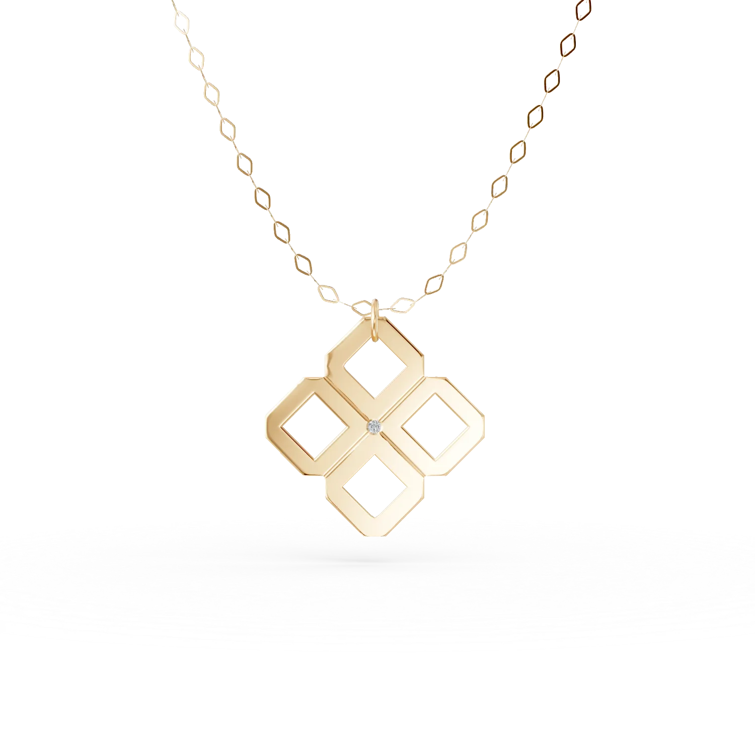Teilor Lant din aur galben cu pandantiv geometric cu un diamant de 0.005ct