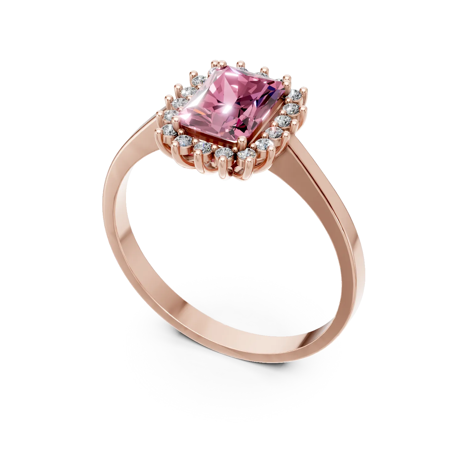 Пръстен от розово злато с бели и розови цирконии