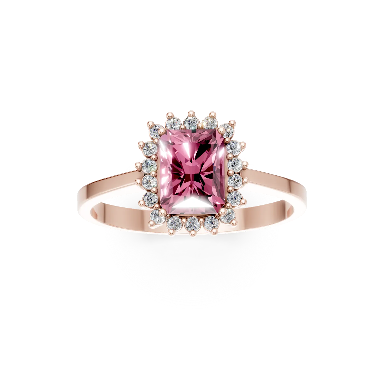 Пръстен от розово злато с бели и розови цирконии