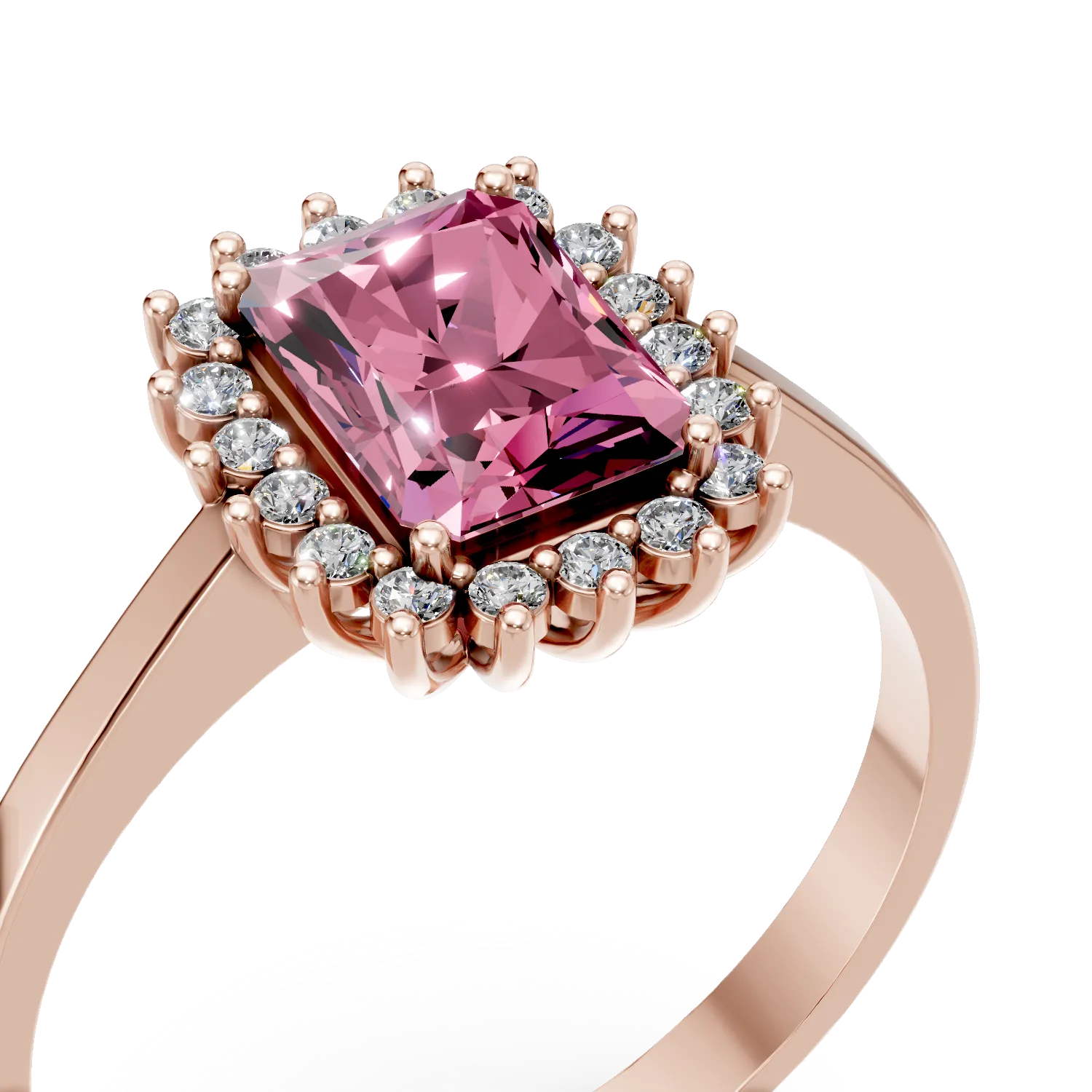 Пръстен от розово злато с бели и розови цирконии