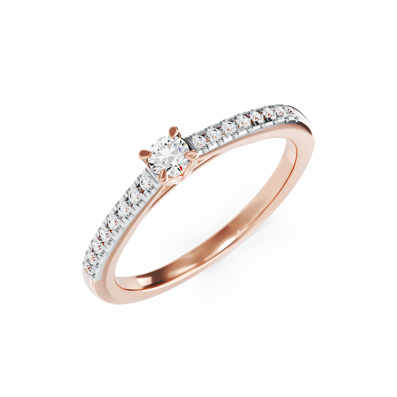 Rózsarany eljegyzési gyűrű 0.2ct gyémántokkal