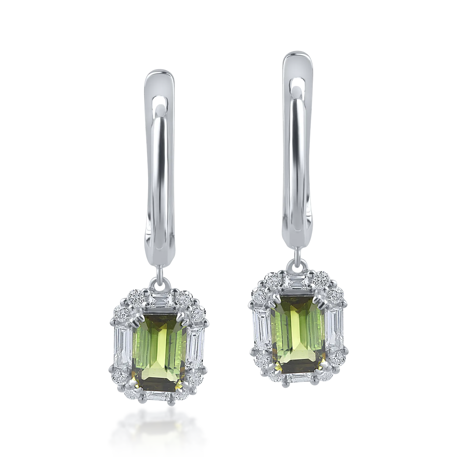 Cercei din aur alb cu turmaline verzi de 1.23ct si diamante de 0.39ct-157522