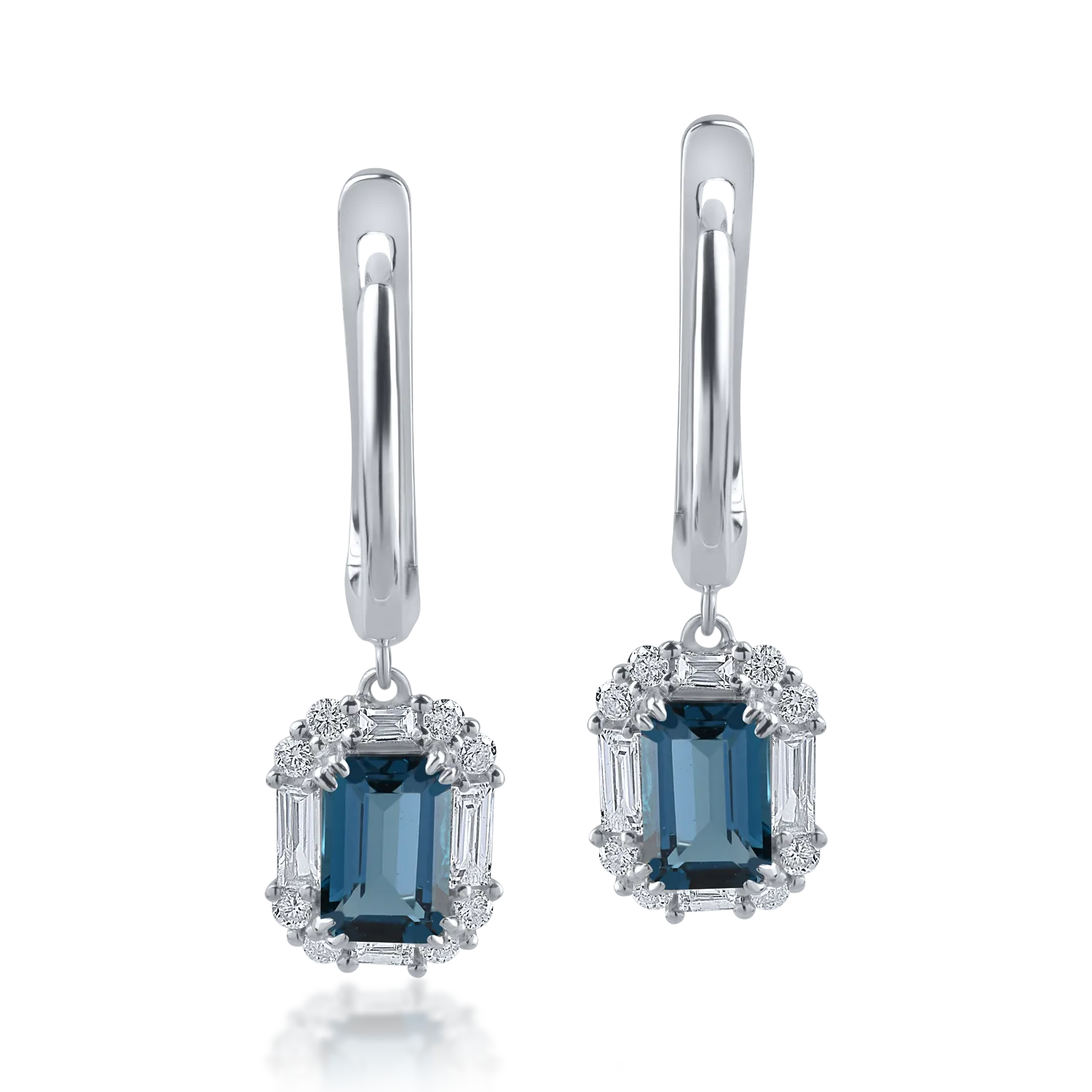 White gold earrings with 1.23ct london blue topazes and 0.39ct diamonds