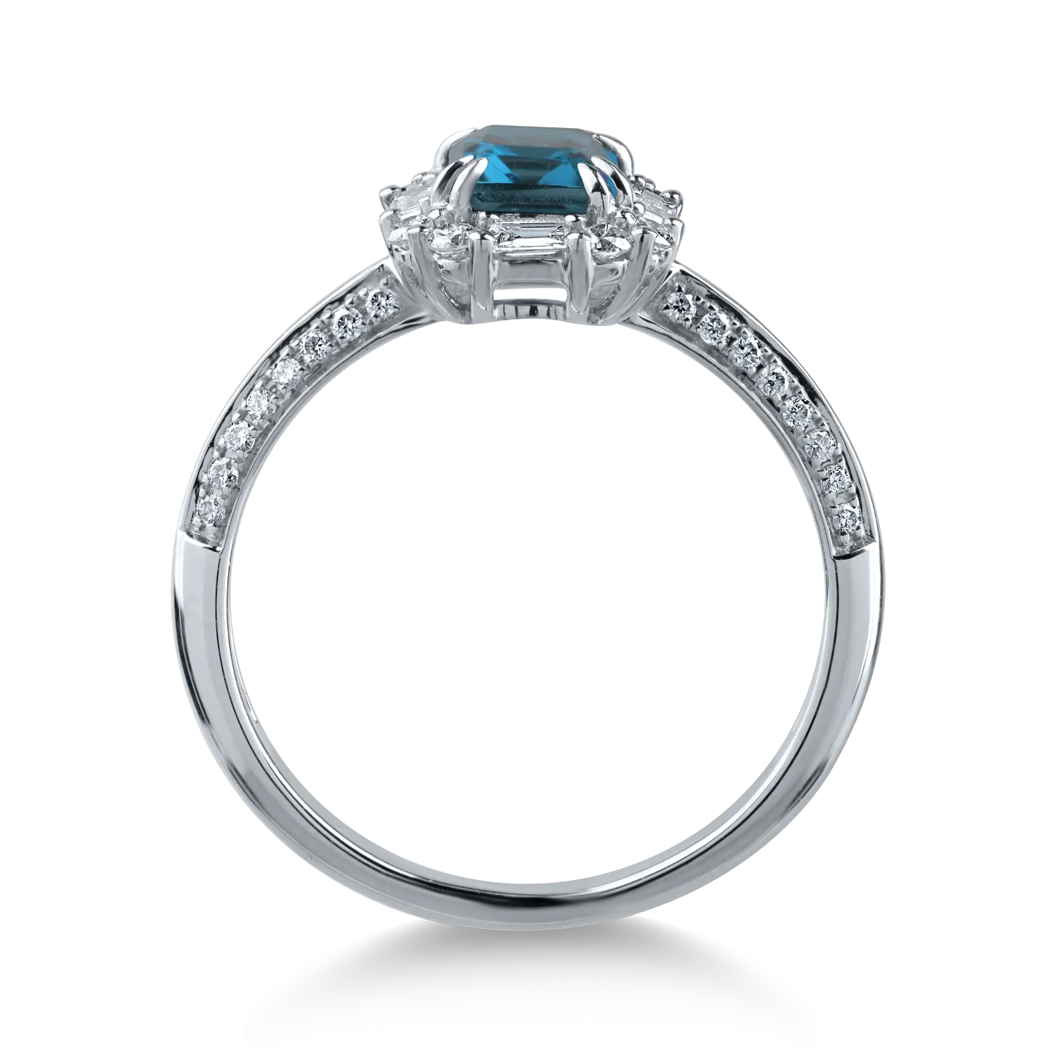 Pierścionek z białego złota z topazem london blue o masie 1.1ct i brylantami o masie 0.4ct