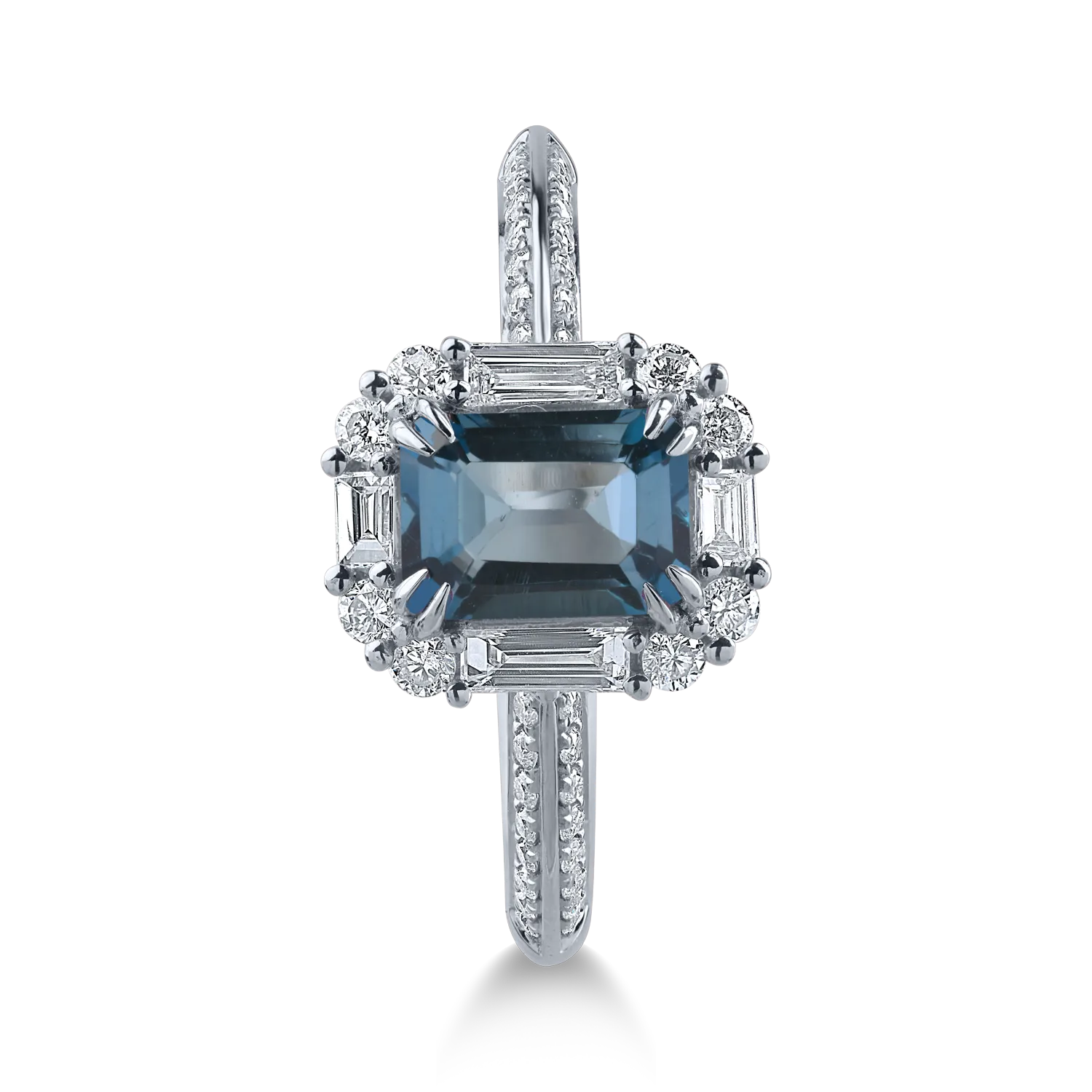 Pierścionek z białego złota z topazem london blue o masie 1.1ct i brylantami o masie 0.4ct