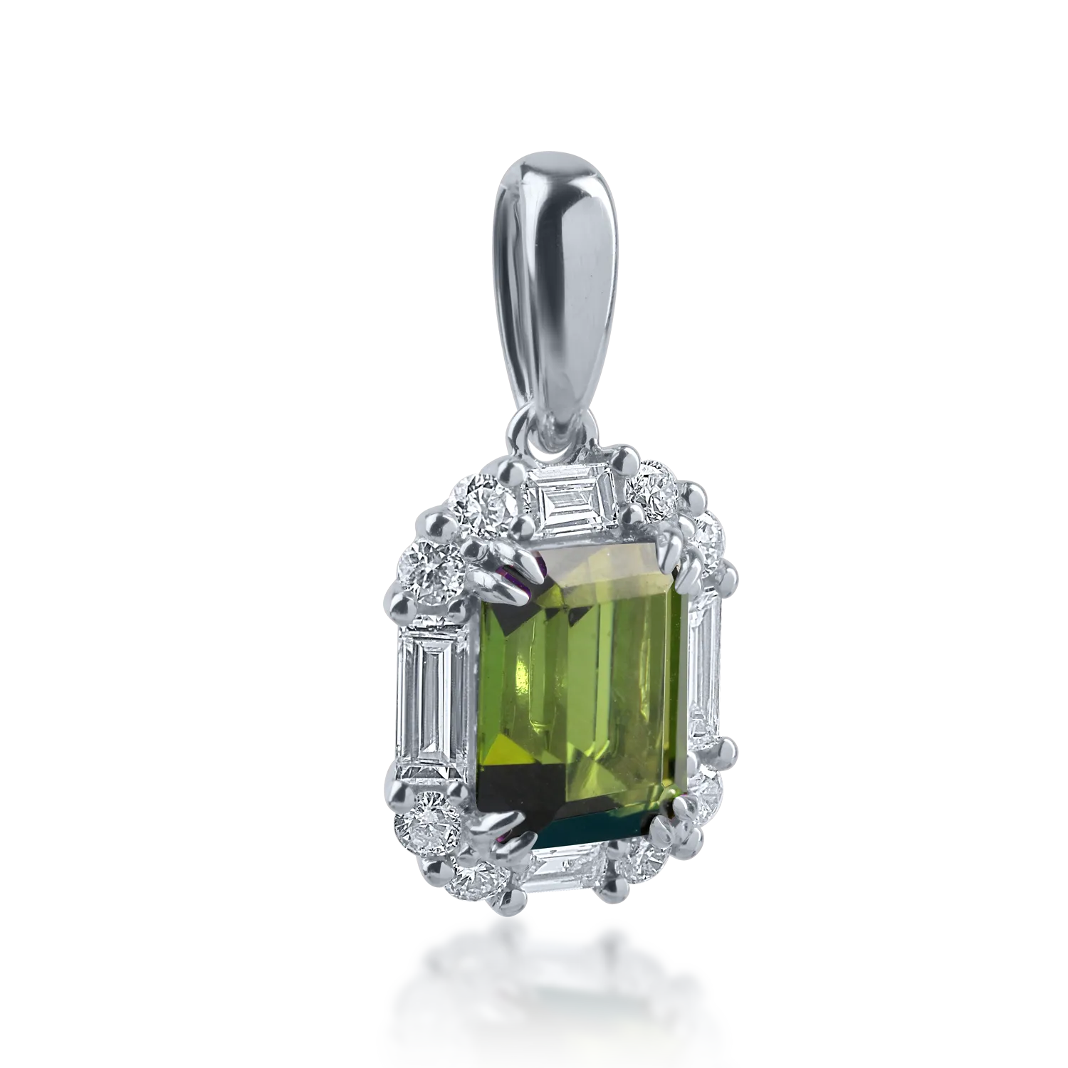 Pandantiv din aur alb cu turmalina verde de 1.03ct si diamante de 0.35ct