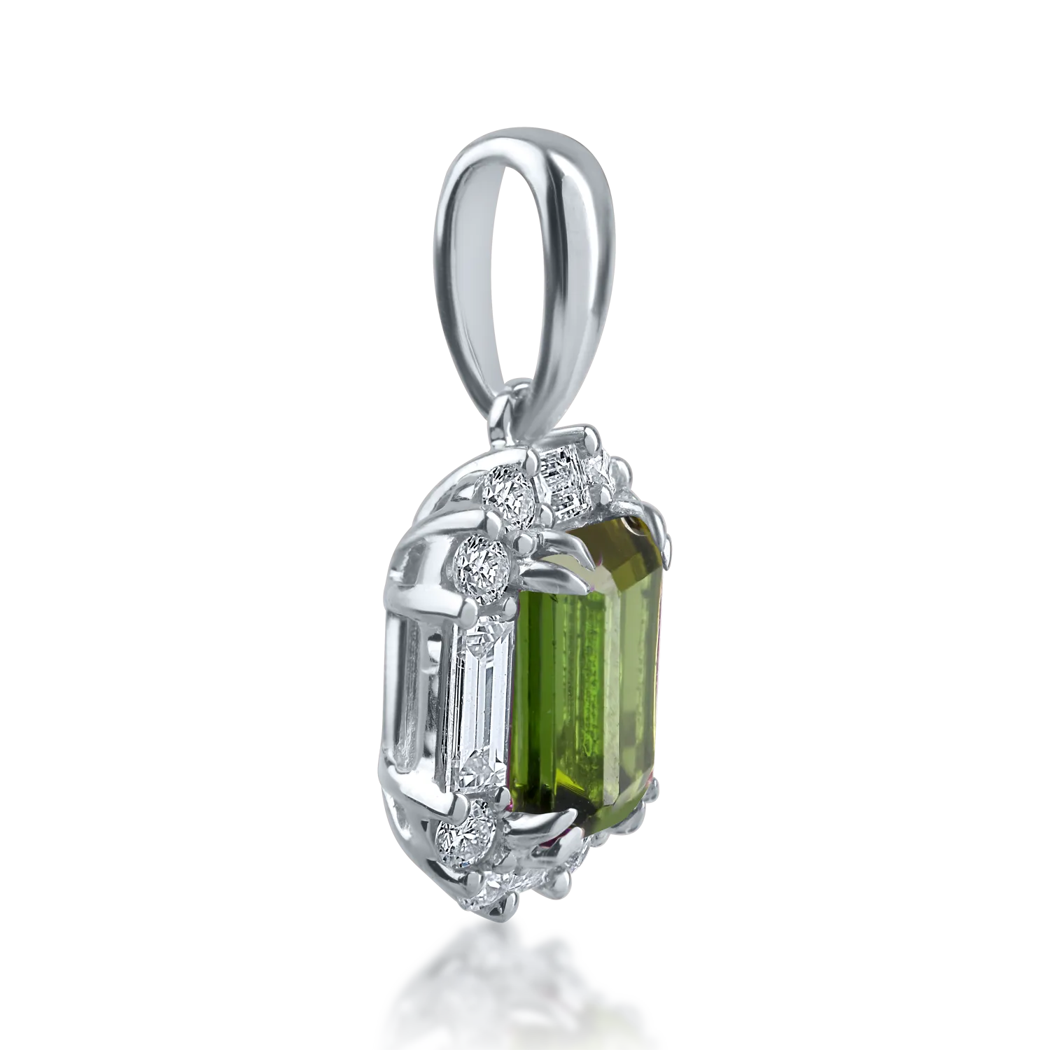 Pandantiv din aur alb cu turmalina verde de 1.03ct si diamante de 0.35ct