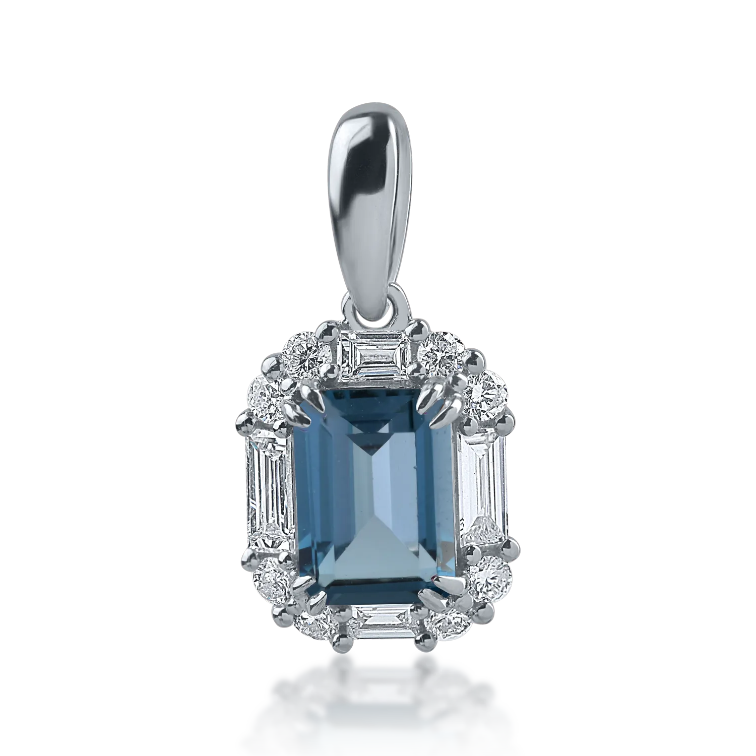 Pandantiv din aur alb cu topaz london blue de 1.17ct si diamante de 0.32ct-157569
