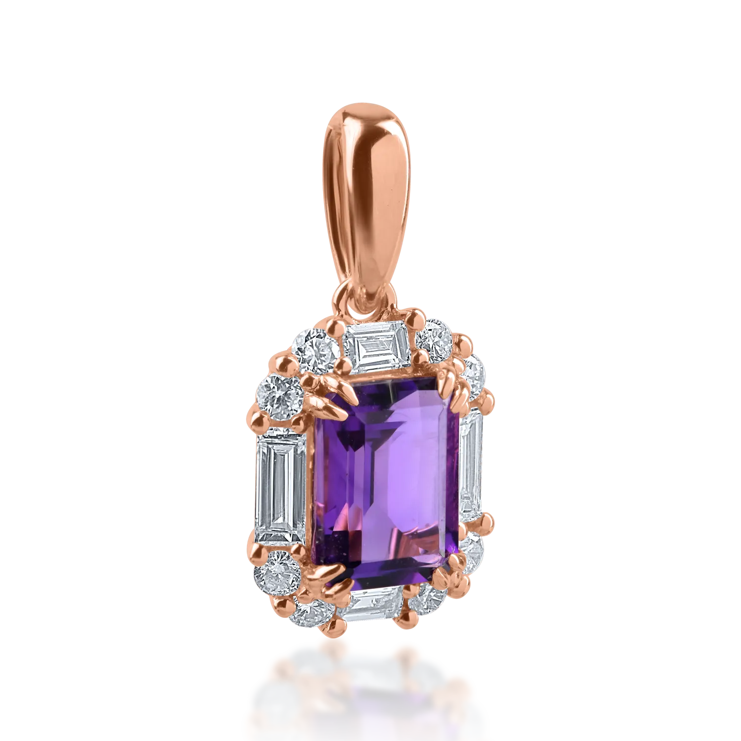 Pandantiv din aur roz cu ametist de 0.97ct si diamante de 0.34ct