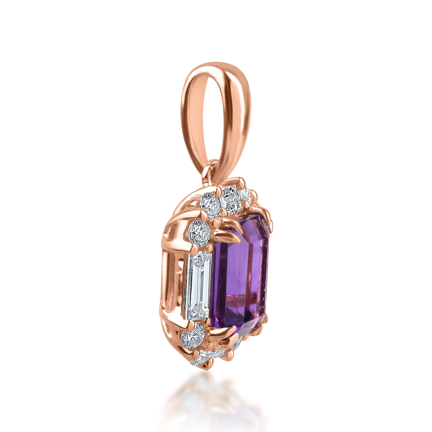 Pandantiv din aur roz cu ametist de 0.97ct si diamante de 0.34ct