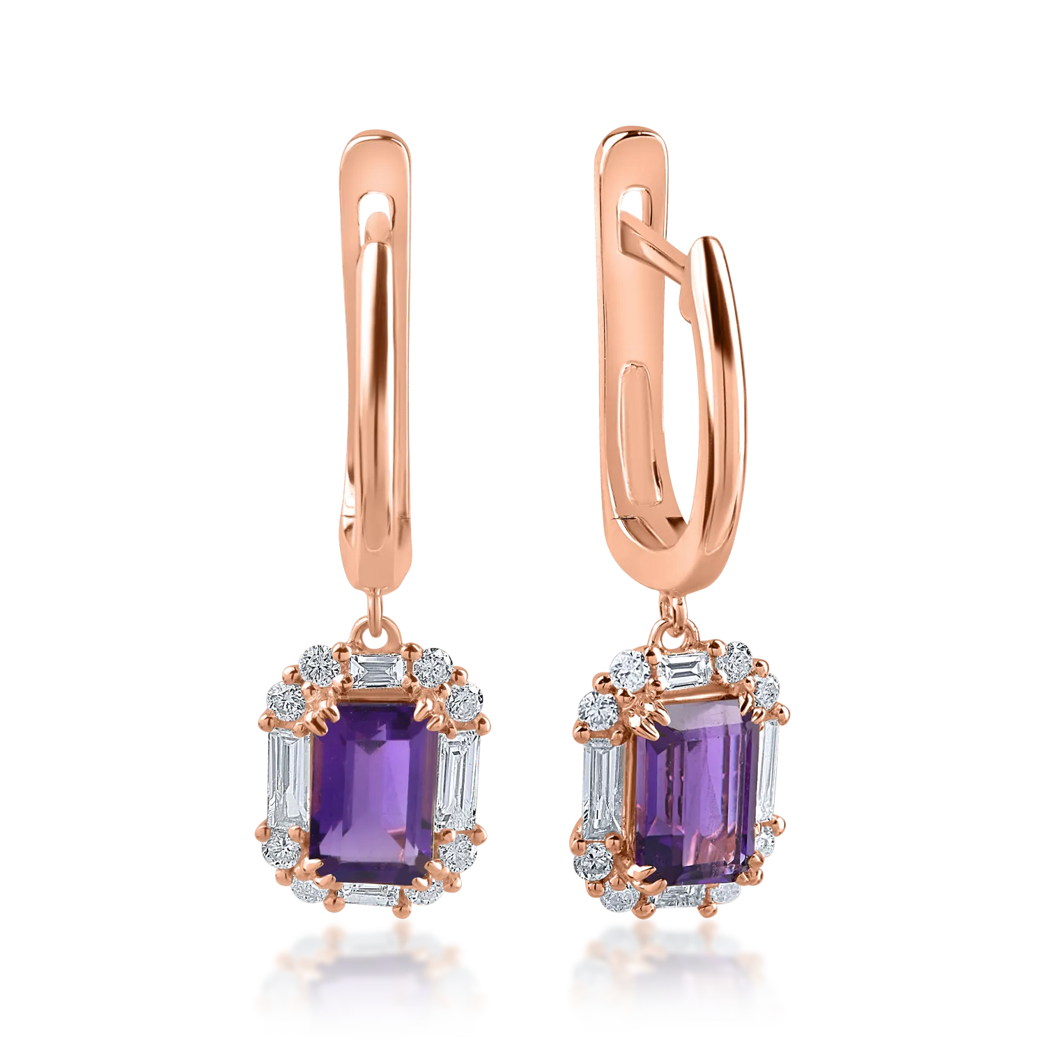 Rose gold earrings with 1.09ct amethysts and 0.38ct diamonds