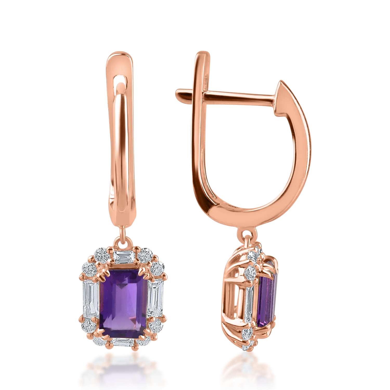 Rose gold earrings with 1.09ct amethysts and 0.38ct diamonds