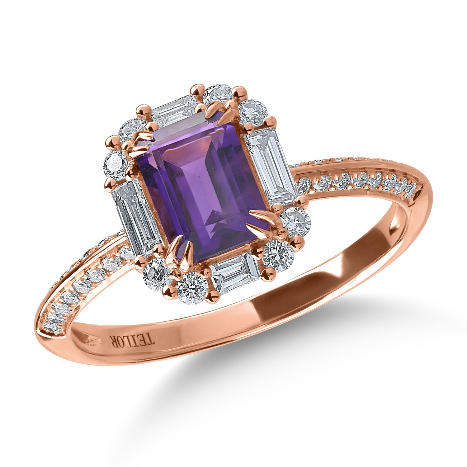 Inel din aur roz cu ametist de 0.9ct si diamante de 0.4ct