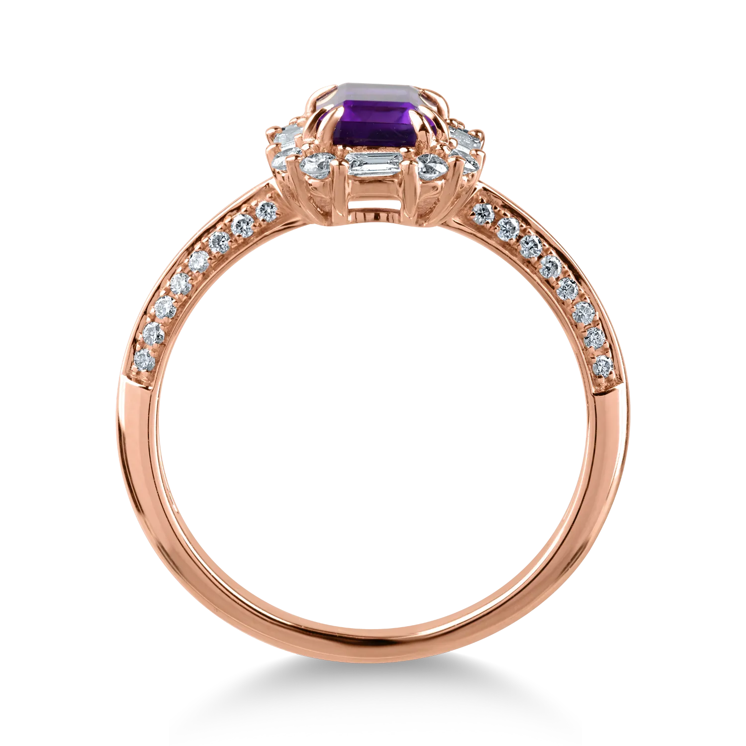 Inel din aur roz cu ametist de 0.9ct si diamante de 0.4ct