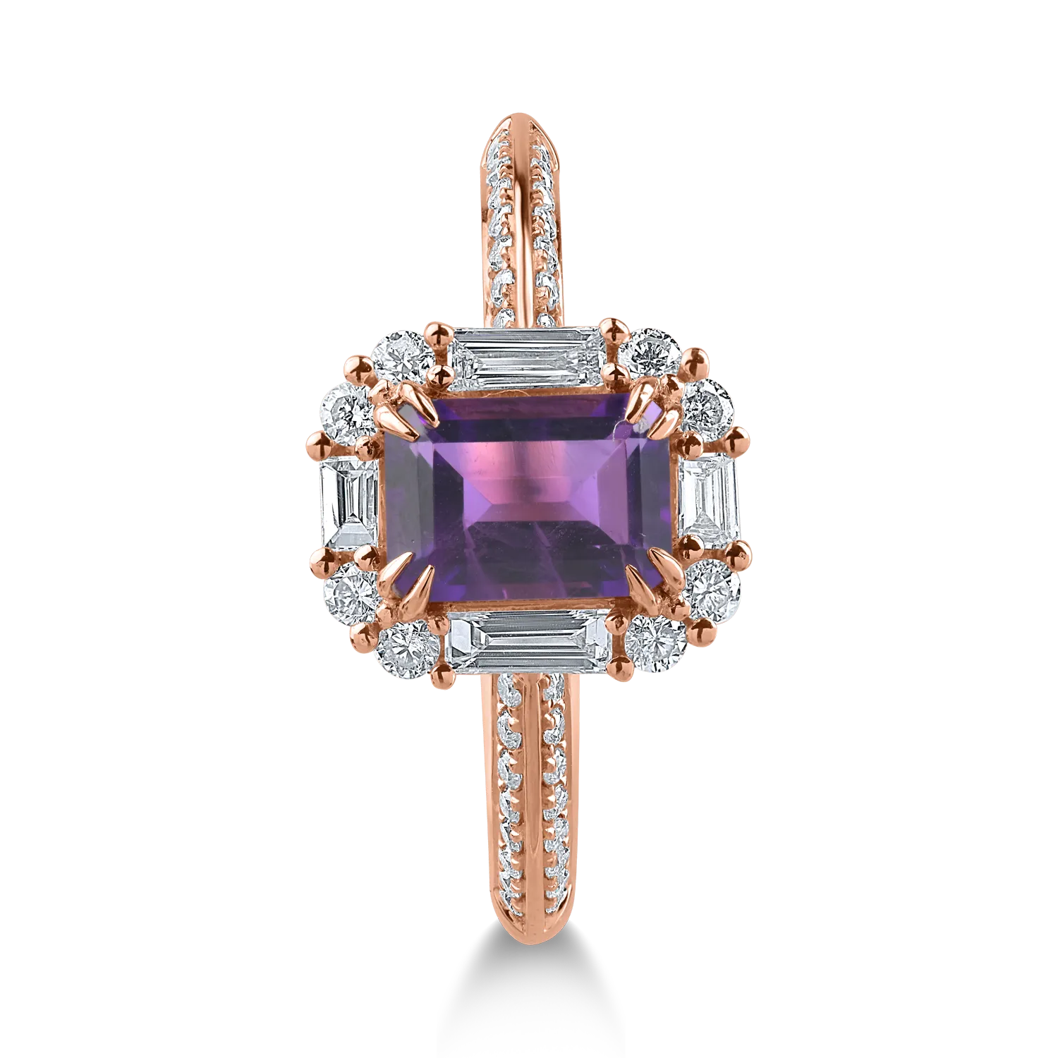 Inel din aur roz cu ametist de 0.9ct si diamante de 0.4ct
