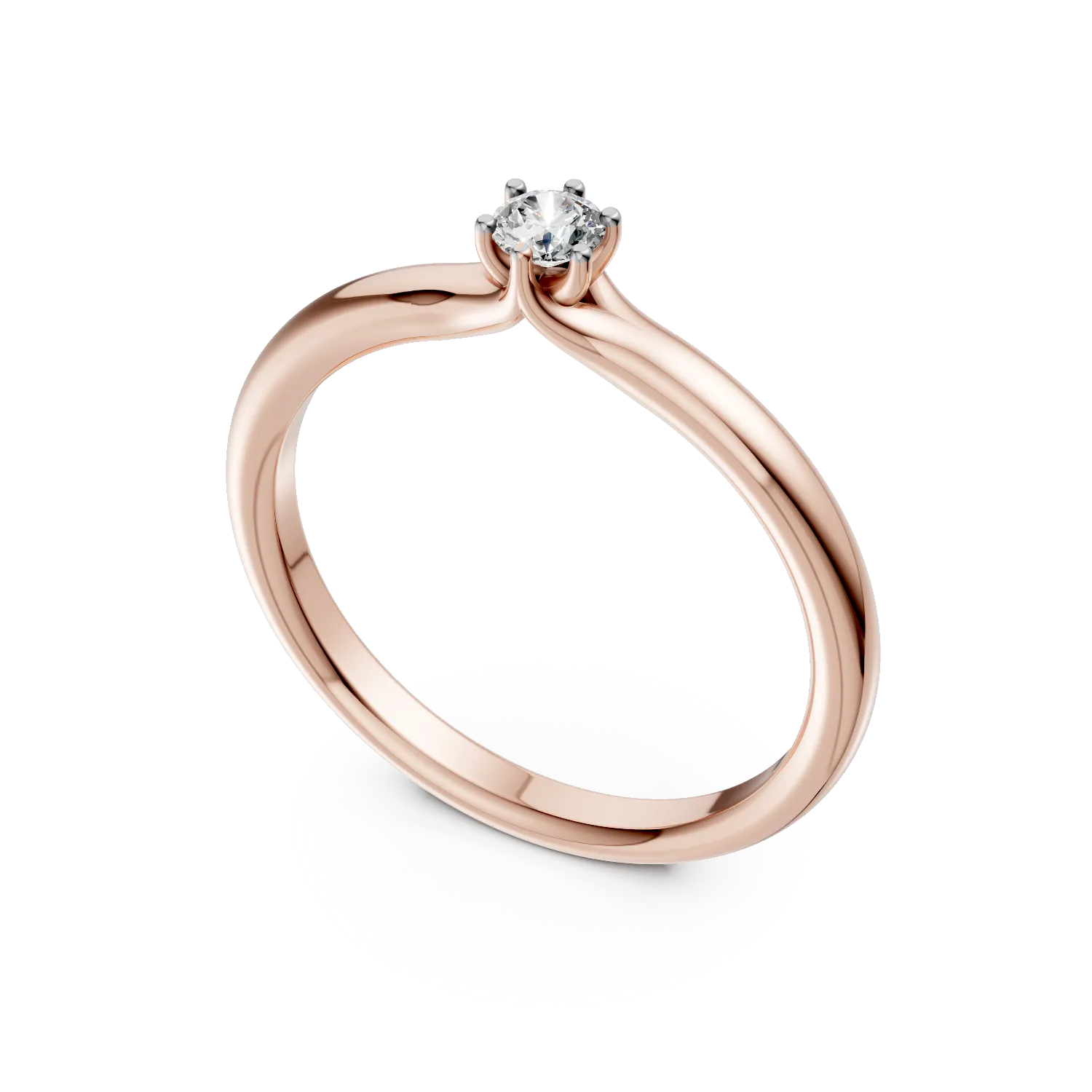 Inel de logodna din aur roz cu diamant solitaire de 0.1ct