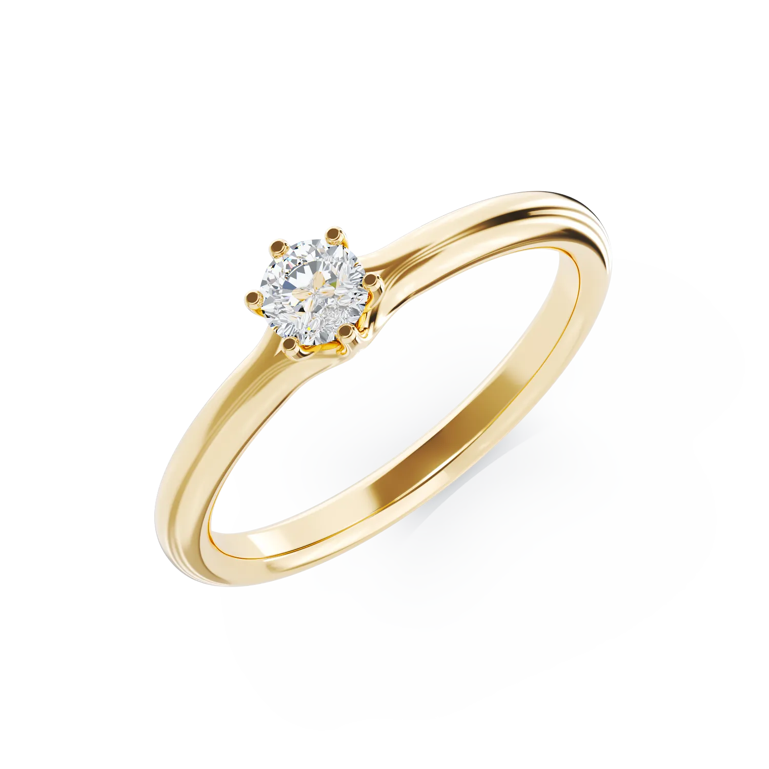Inel de logodna din aur galben cu diamant solitaire de 0.15ct