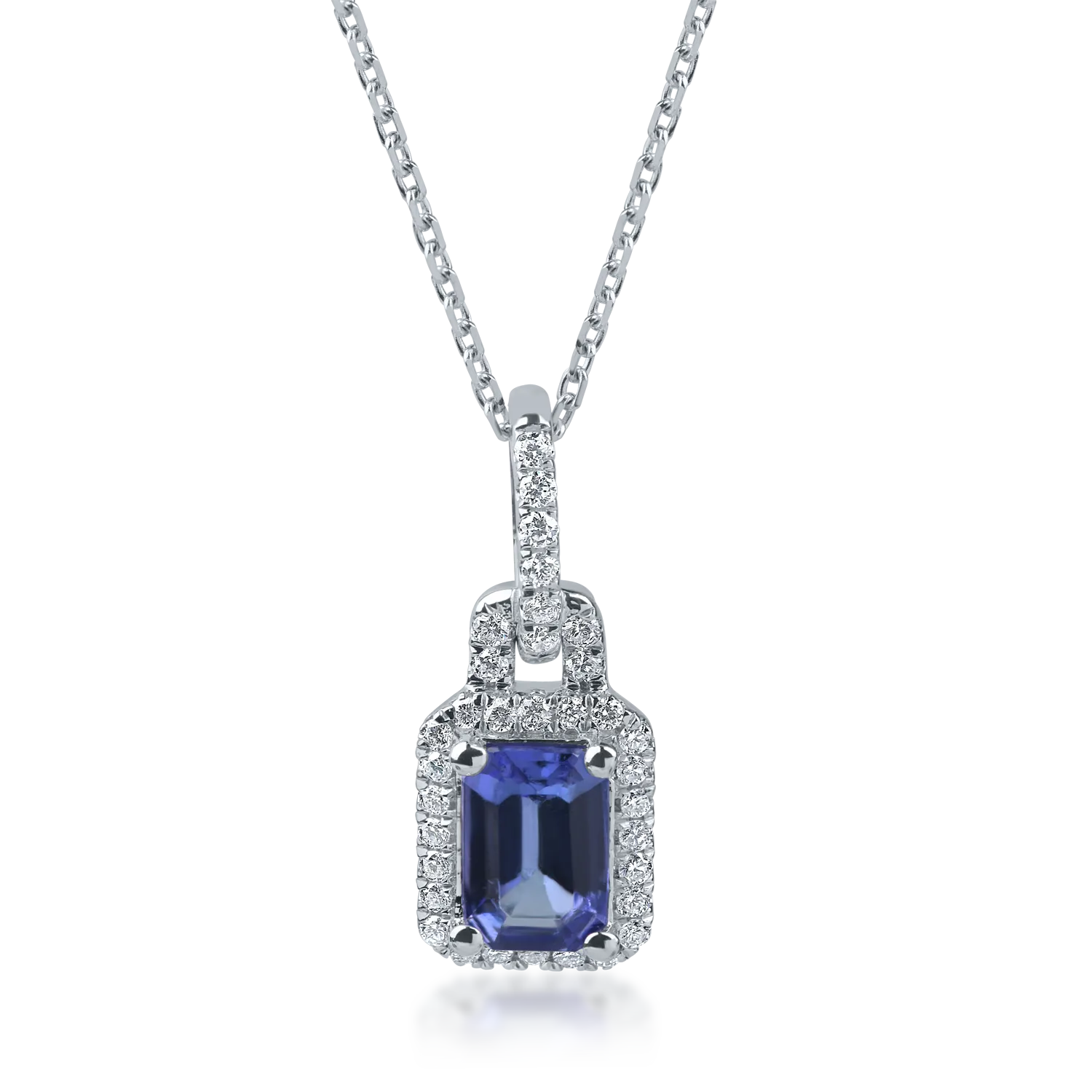 Lant din aur alb cu pandantiv tanzanit de 0.9ct si diamante de 0.1ct-157794