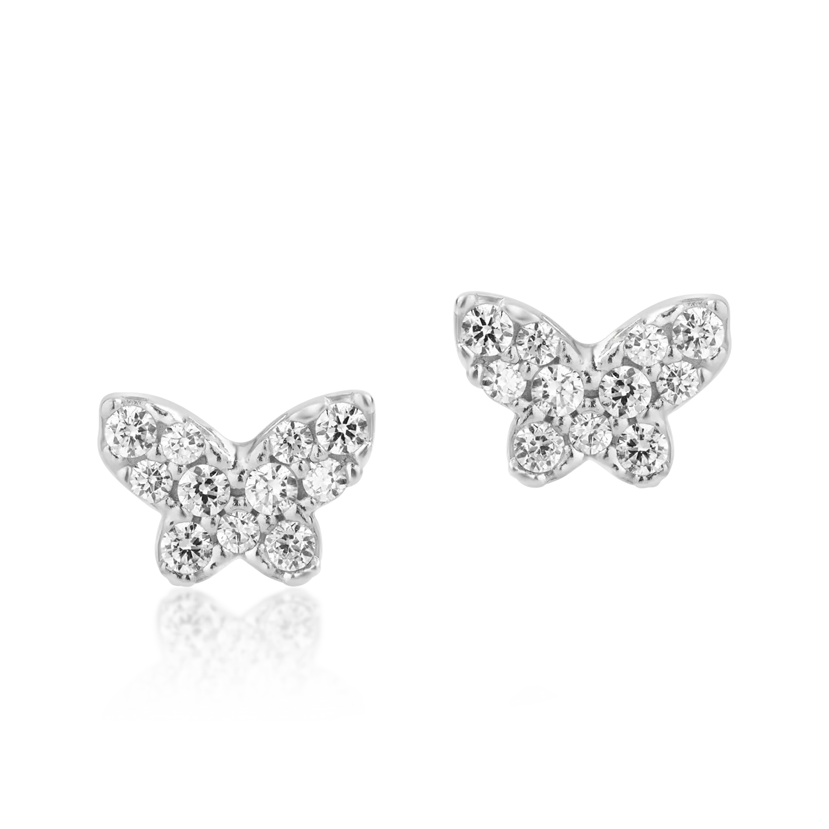 Обеци с пеперуда от бяло злато 14К