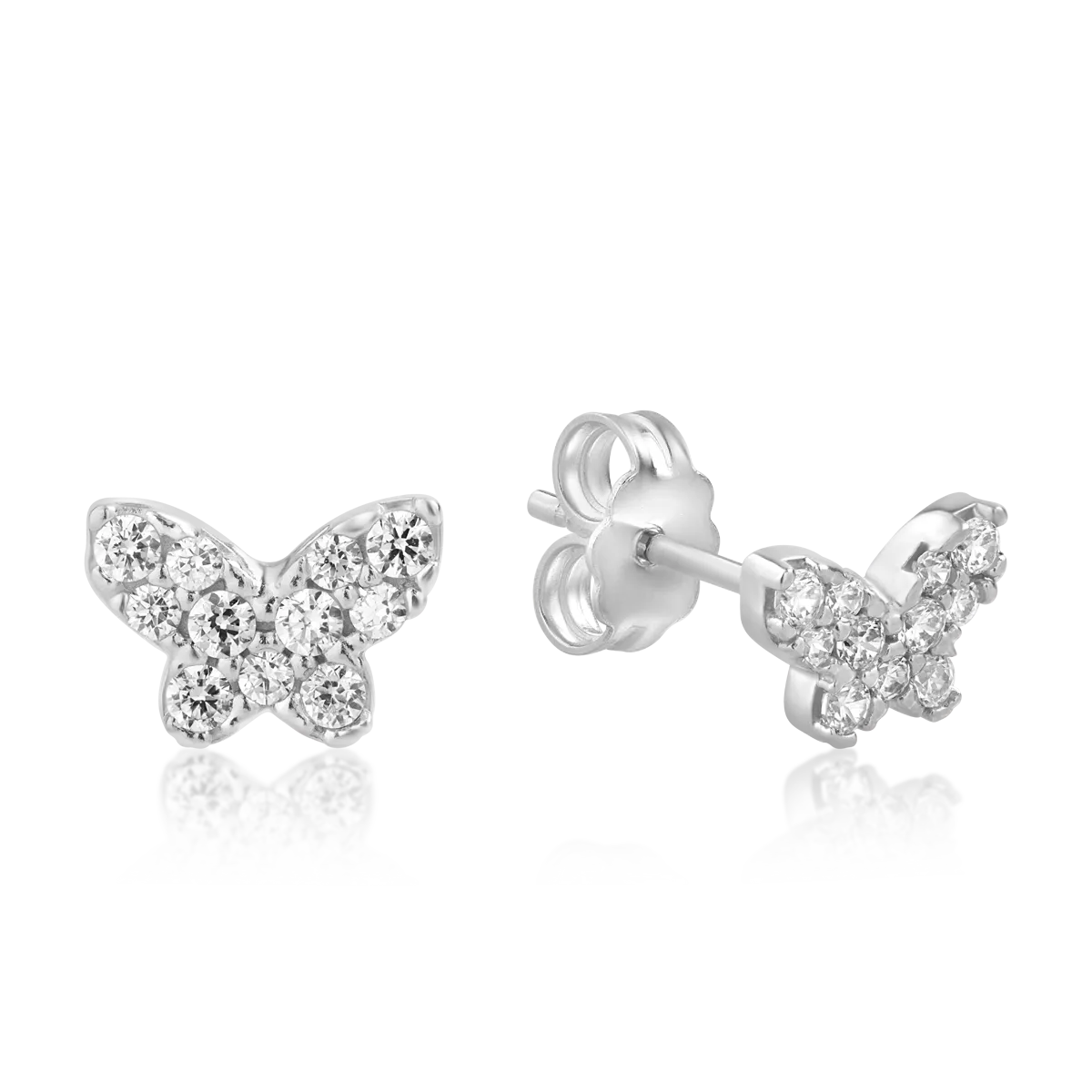 Обеци с пеперуда от бяло злато 14К