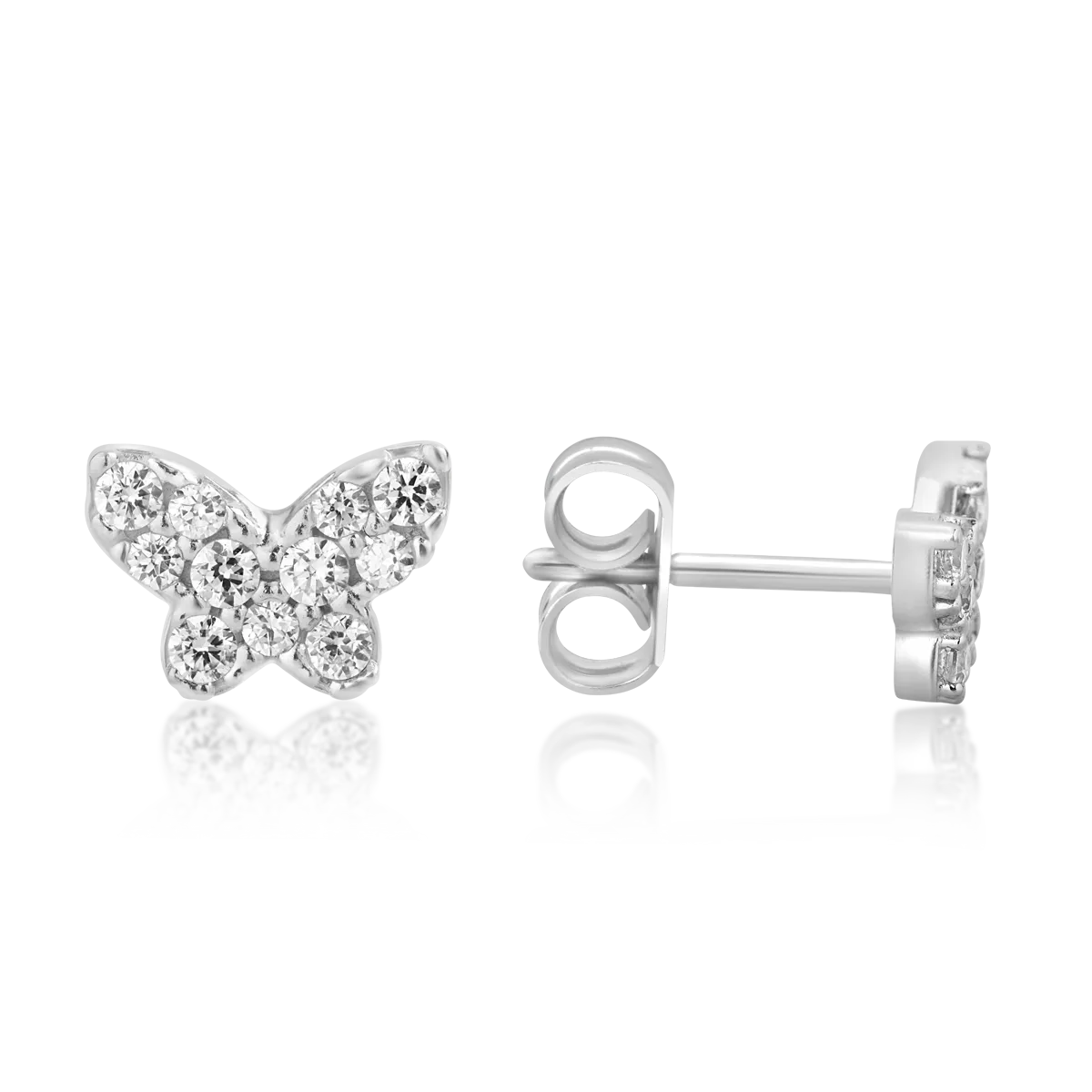 Обеци с пеперуда от бяло злато 14К