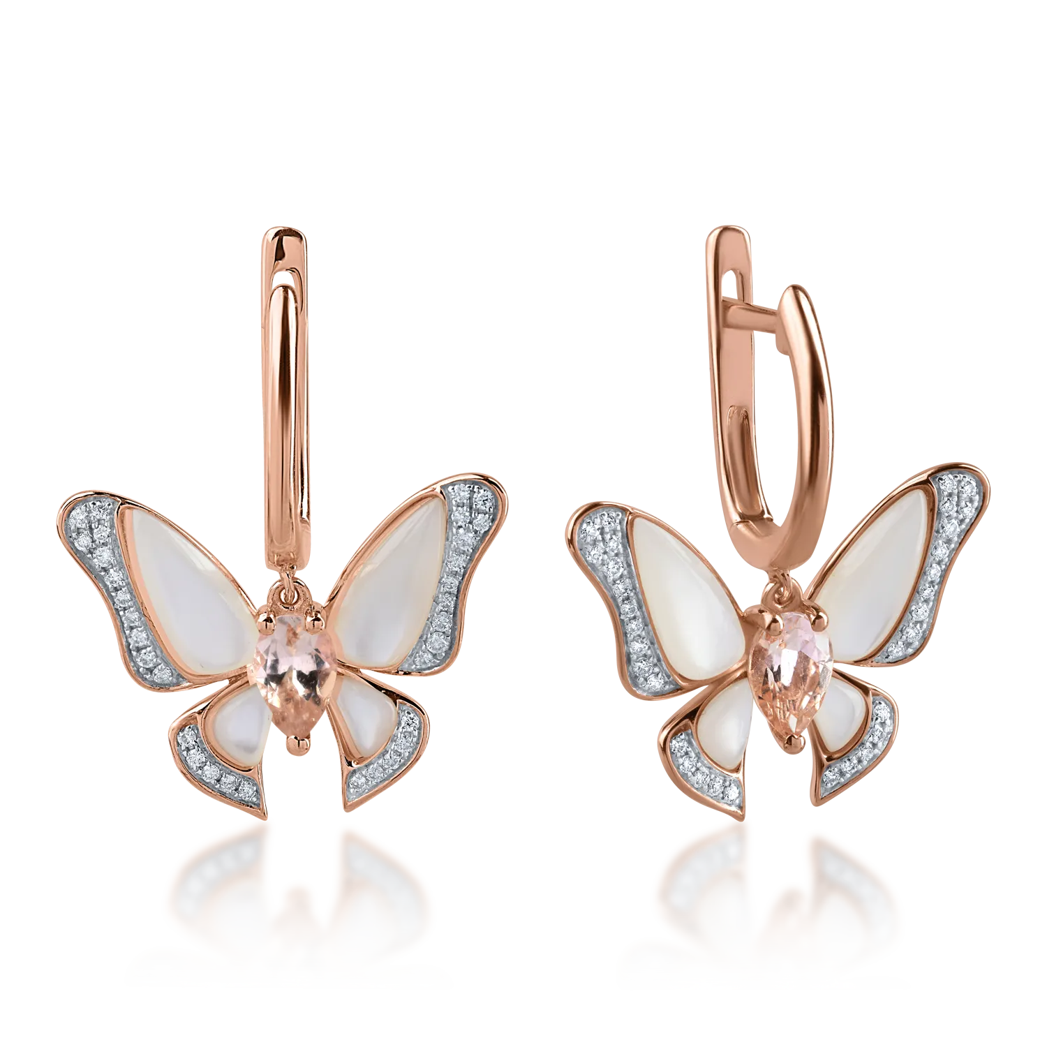 Обеци пеперуди от розово злато със скъпоценни и полускъпоценни камъни 3.46ct