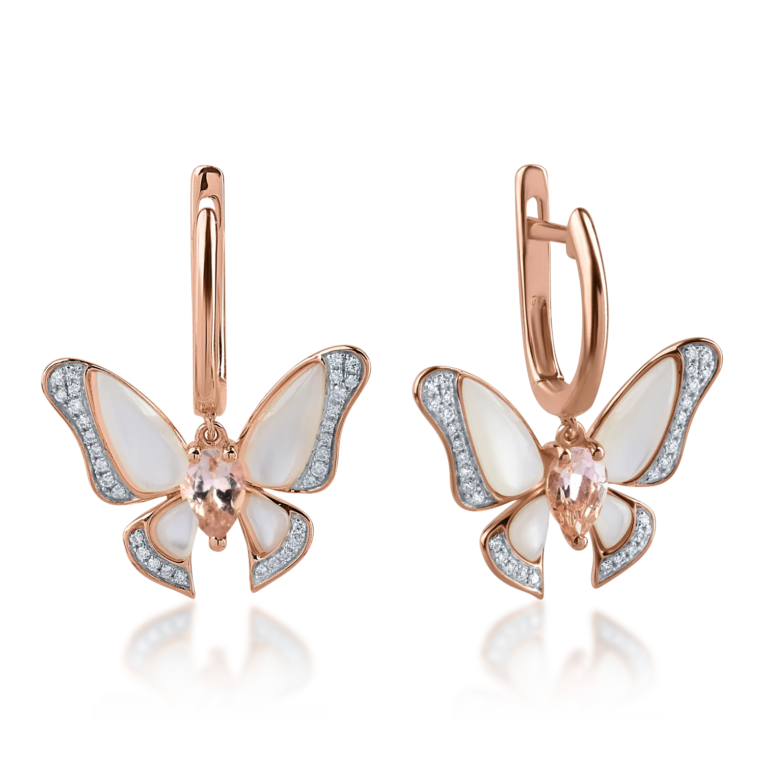 Rose gold butterfly earrings with 3.46ct precious and semi-precious stones