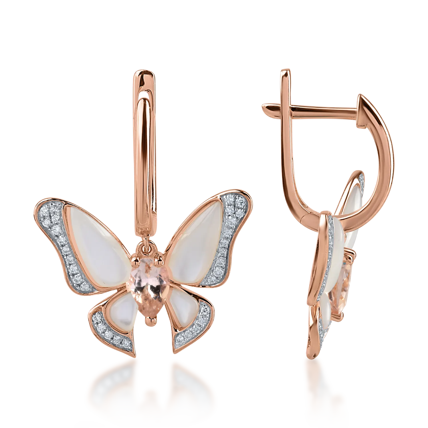 Rose gold butterfly earrings with 3.46ct precious and semi-precious stones