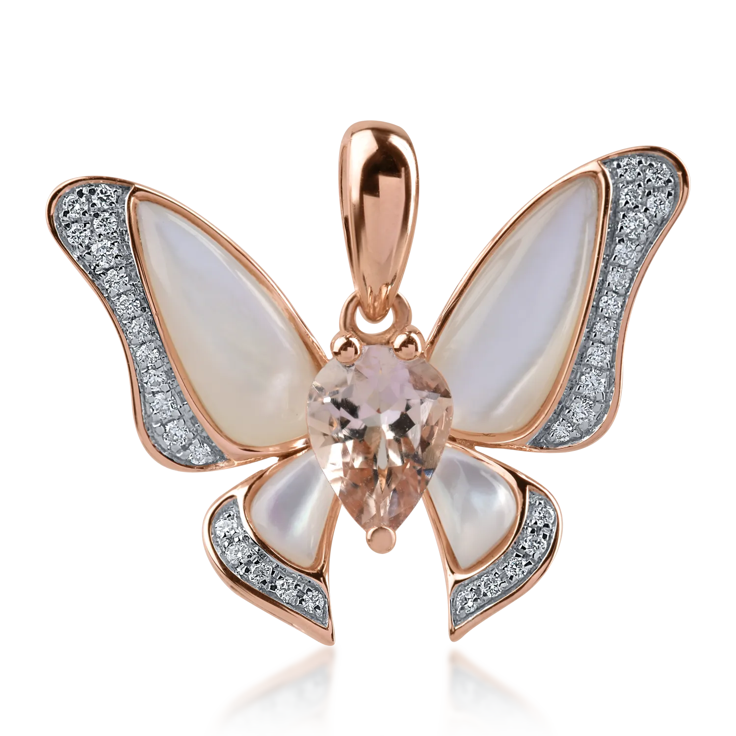 Висулка пеперуда от розово злато със скъпоценни и полускъпоценни камъни 2.66ct