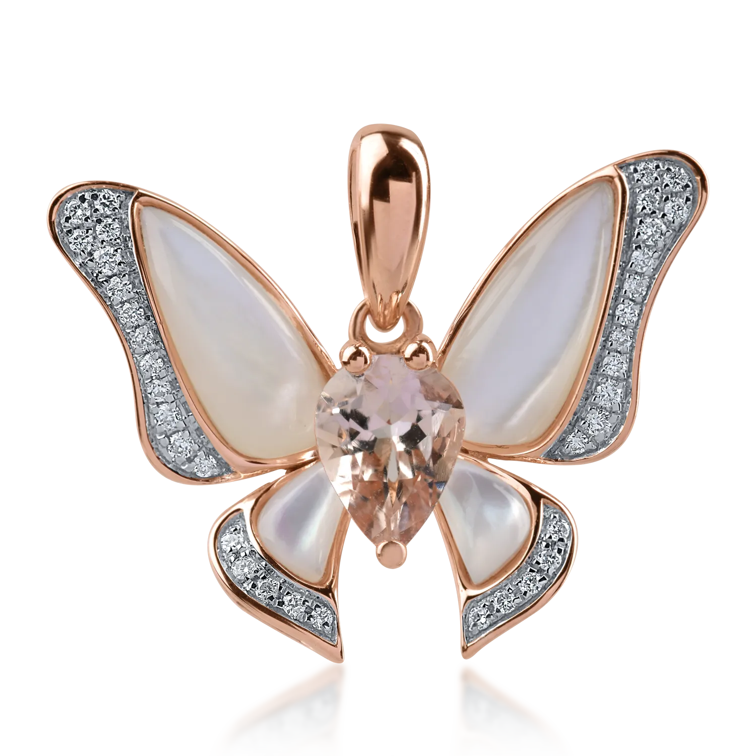 Rózsarany pillangós medál 2.66ct drágakövekkel és féldrágakövekkel