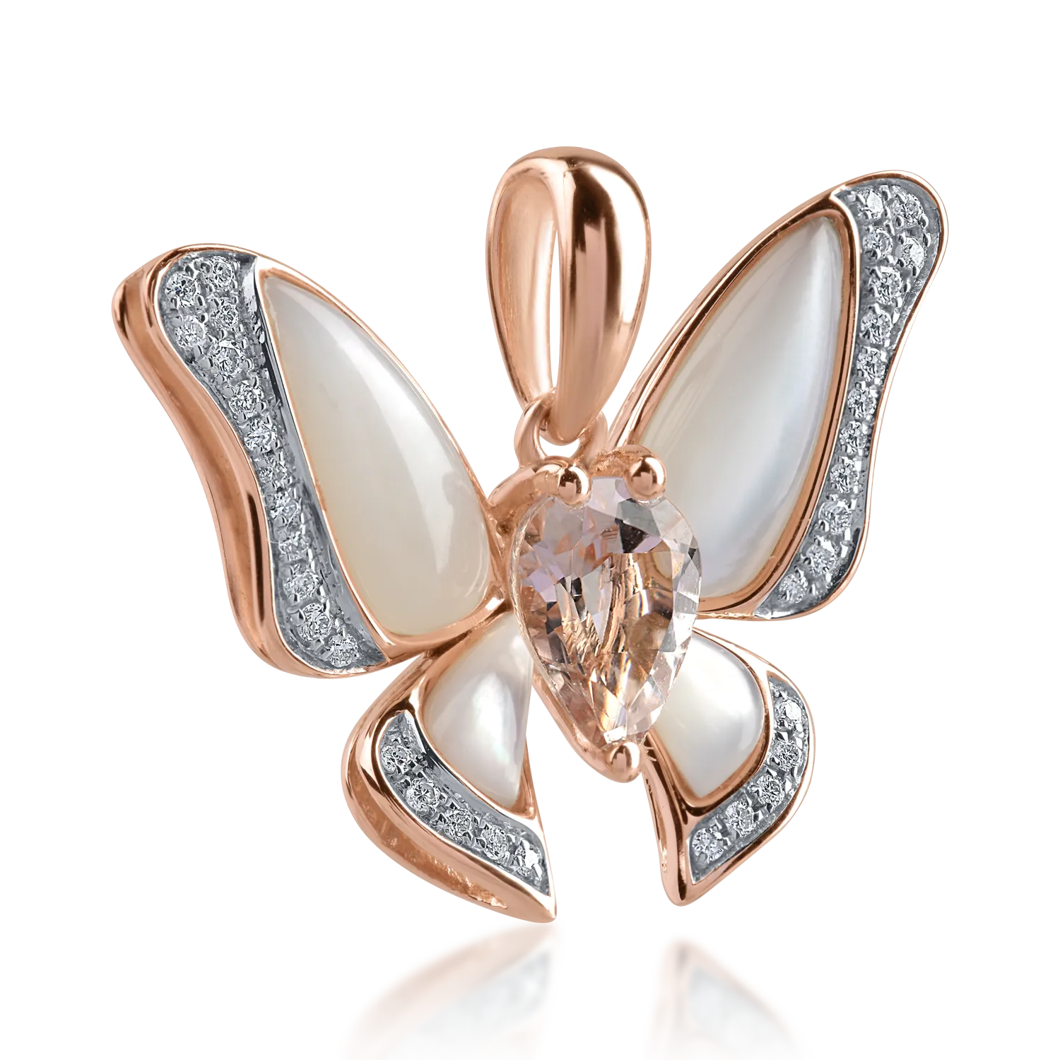 Pandantiv fluture din aur roz cu pietre pretioase si semipretioase de 2.66ct
