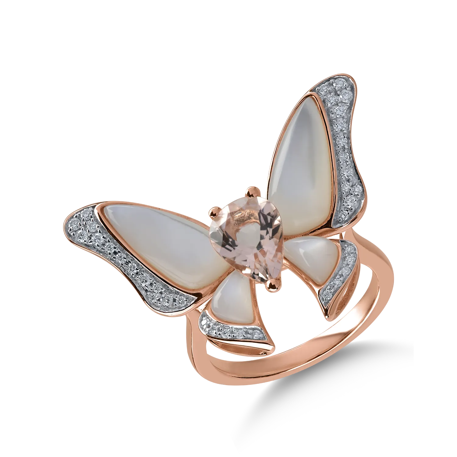 Inel fluture din aur roz cu pietre pretioase si semipretioase de 3.9ct