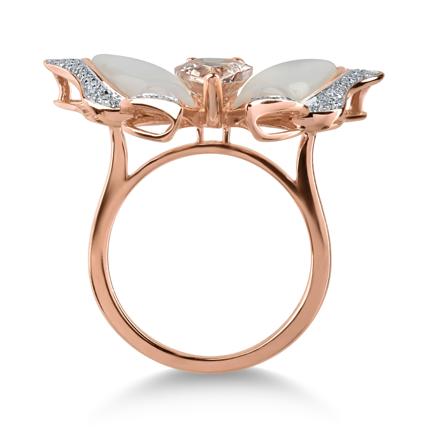 Pierścionek motyl z różowego złota z kamieniami szlachetnymi i półszlachetnymi o masie 4.04ct