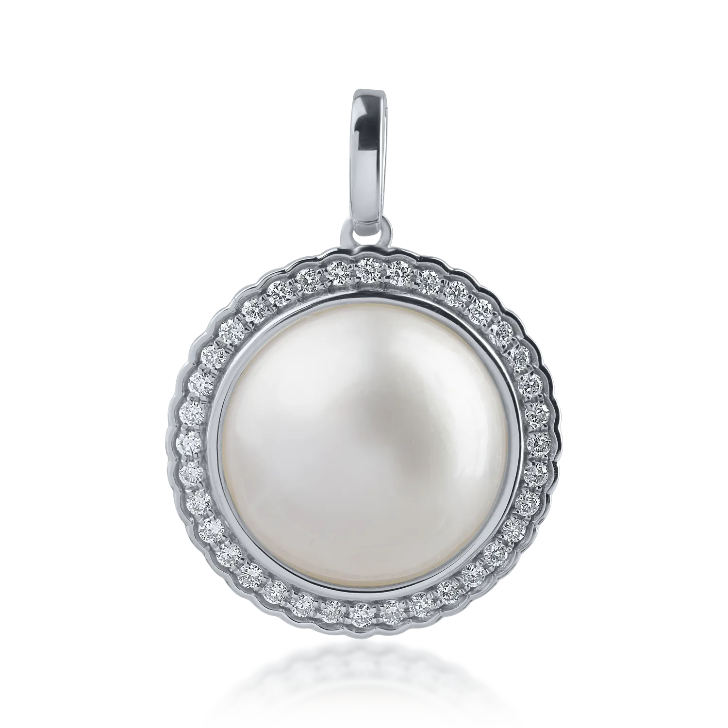 Pandantiv din aur alb cu perla de cultura de 4.136ct si diamante de 0.182ct