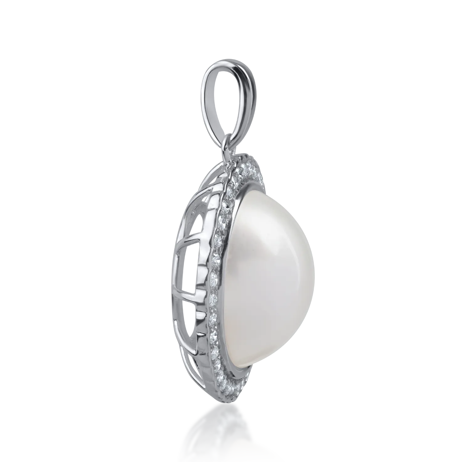 Pandantiv din aur alb cu perla de cultura de 4.136ct si diamante de 0.182ct