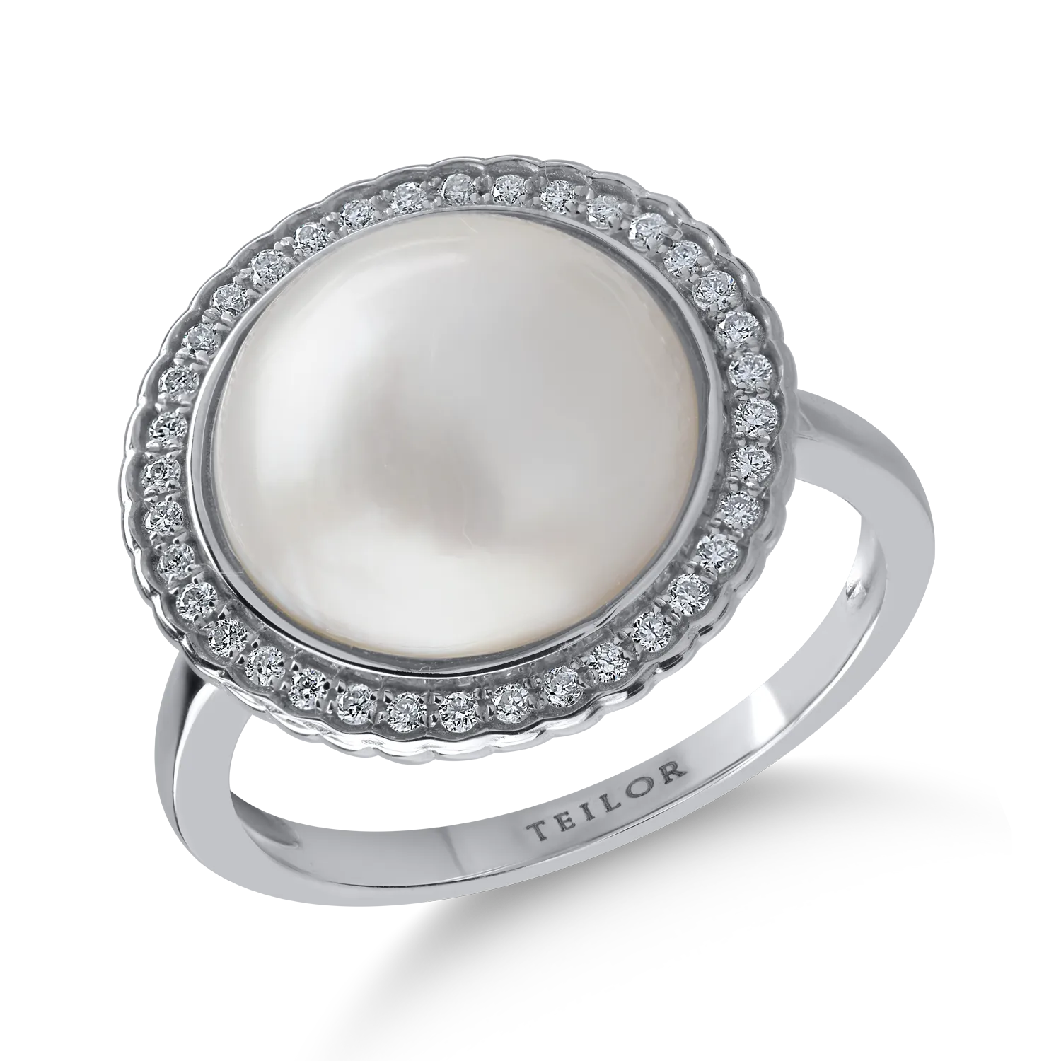 Inel din aur alb cu perla de cultura de 4.13ct si diamante de 0.197ct