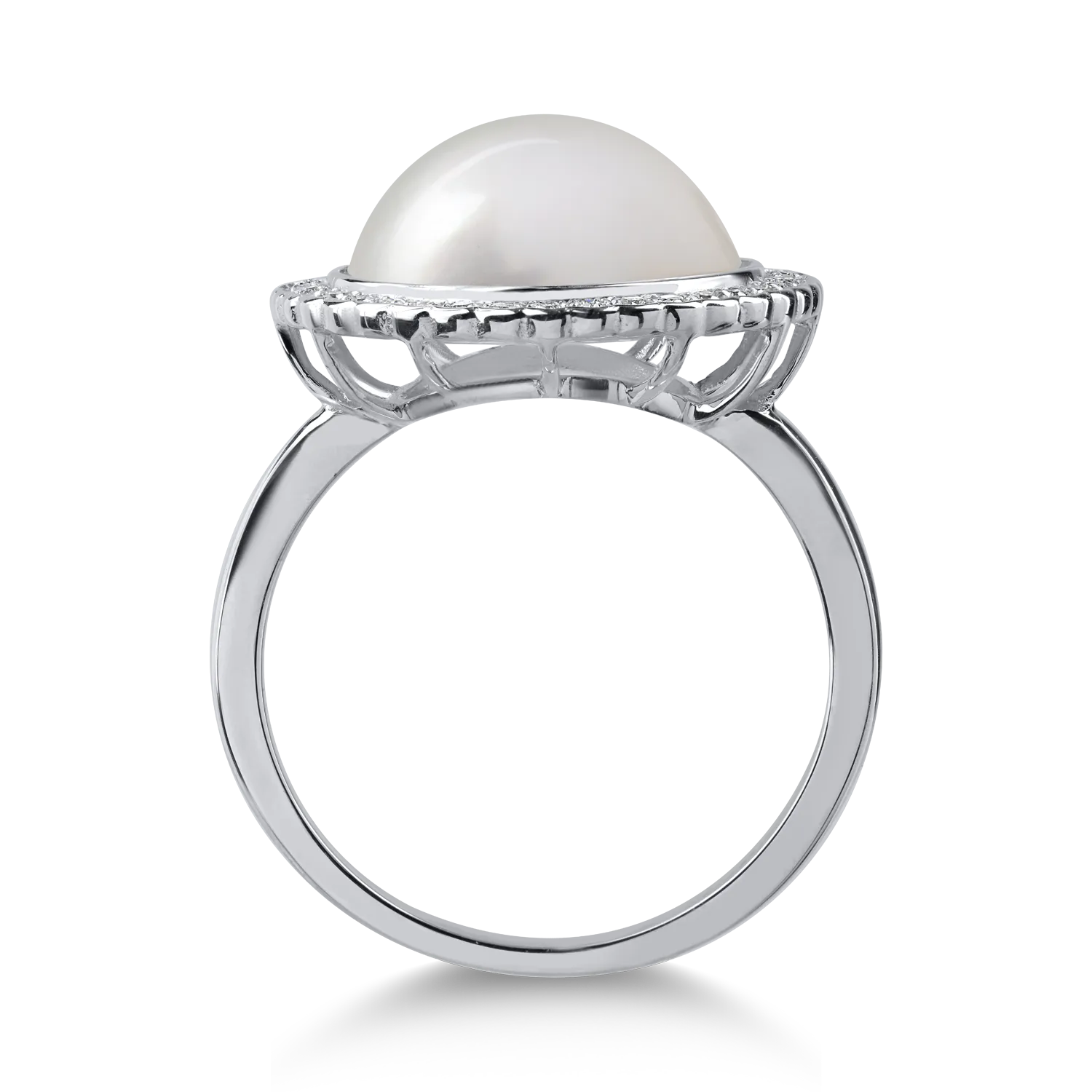 Inel din aur alb cu perla de cultura de 4.13ct si diamante de 0.197ct