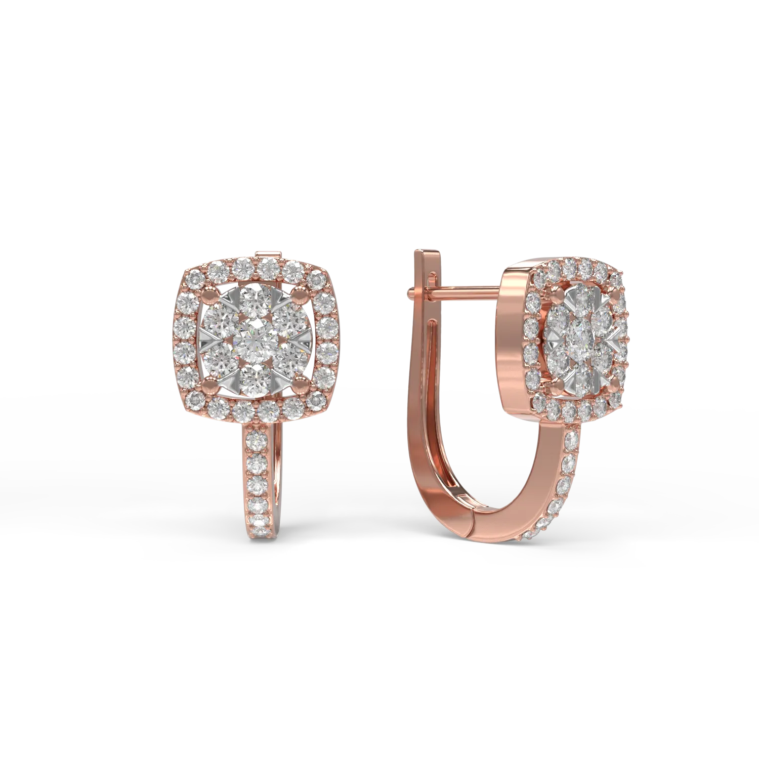 Cercei on ear din aur alb-roz cu diamante de 0.4ct