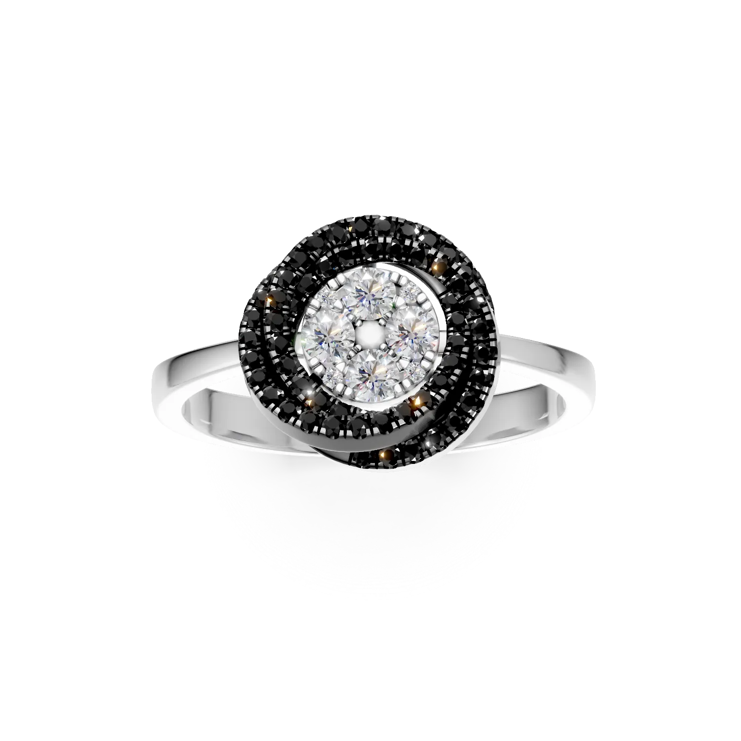 Inel geometric din aur alb cu diamante incolore si negre de 0.3ct