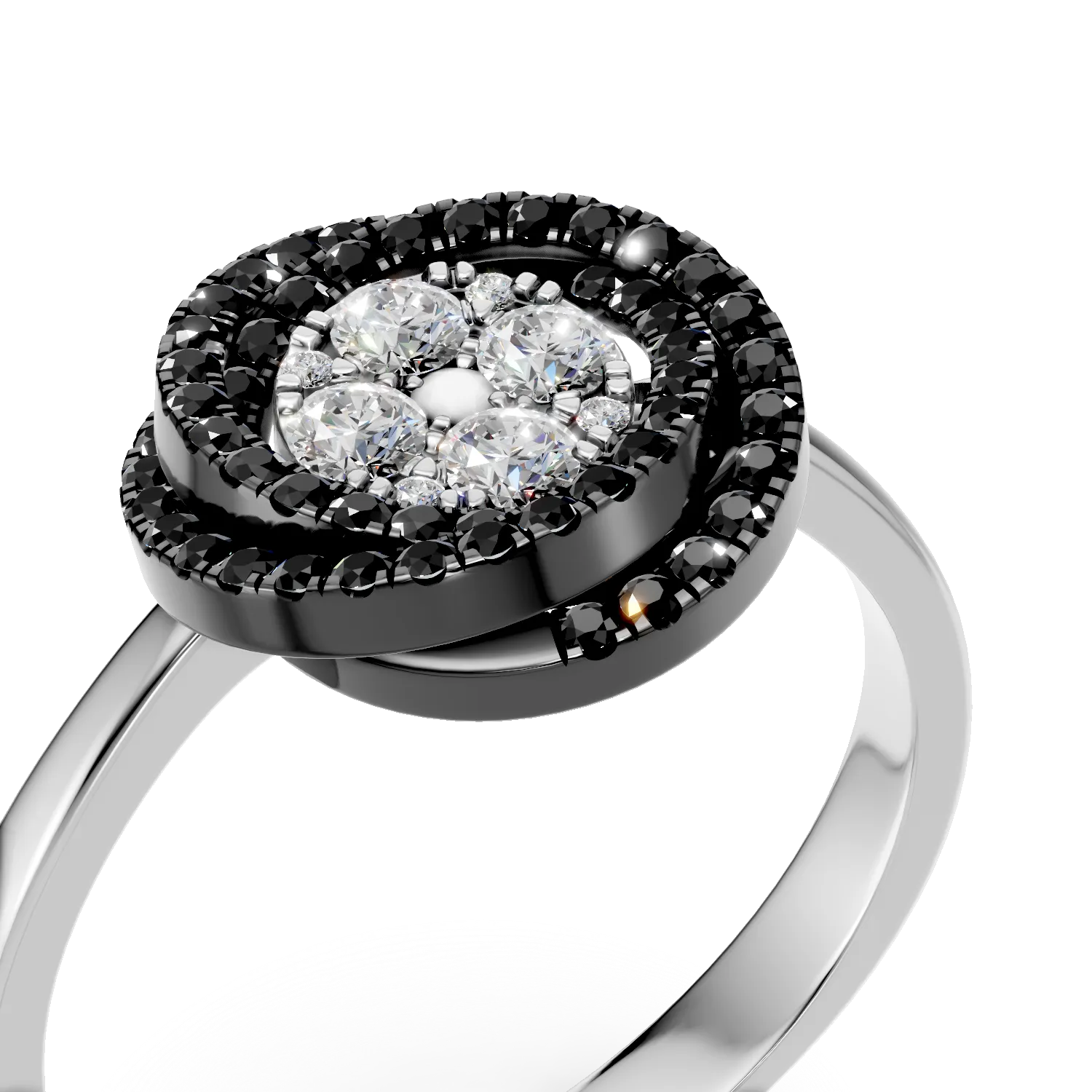 Inel geometric din aur alb cu diamante incolore si negre de 0.3ct