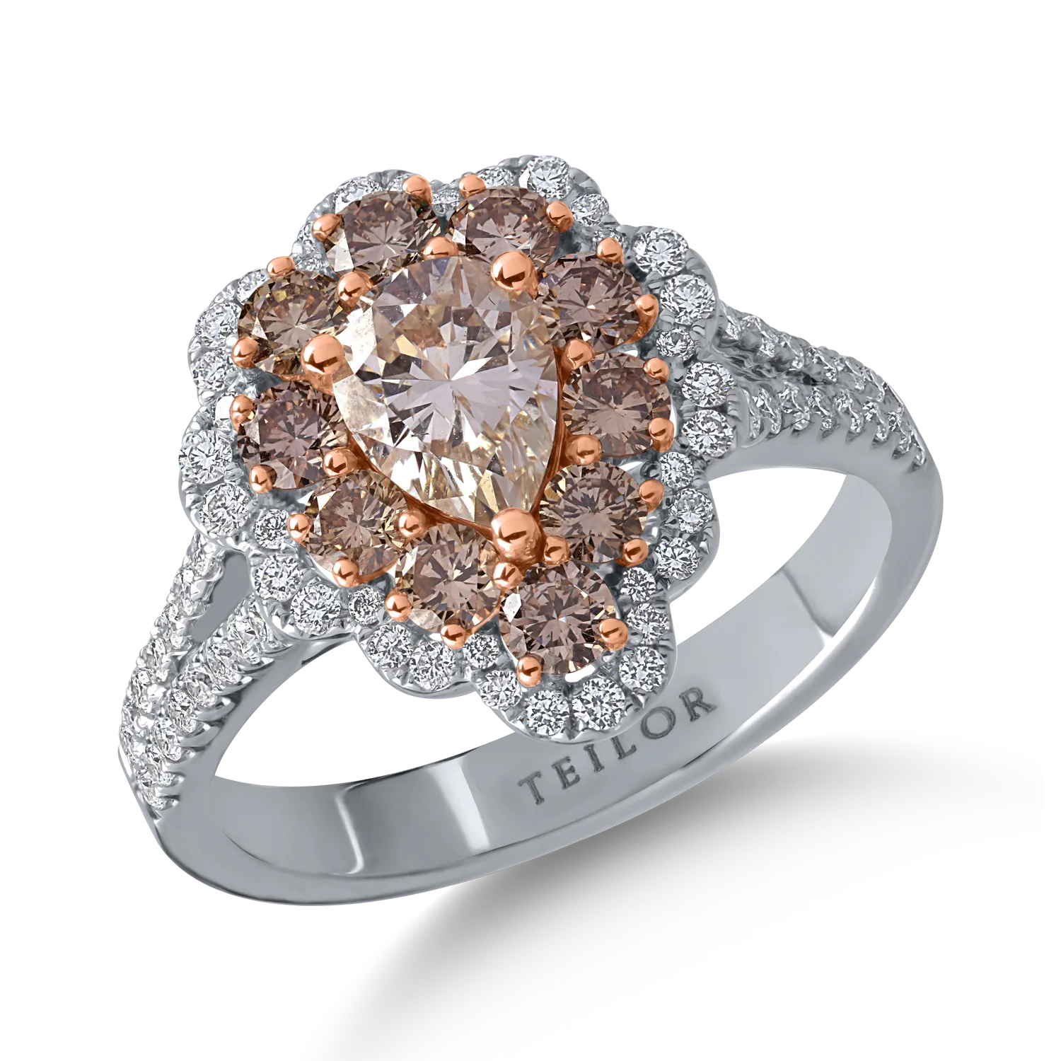 White-rose gold ring with 1.72ct brown diamonds and 0.41ct clear diamonds