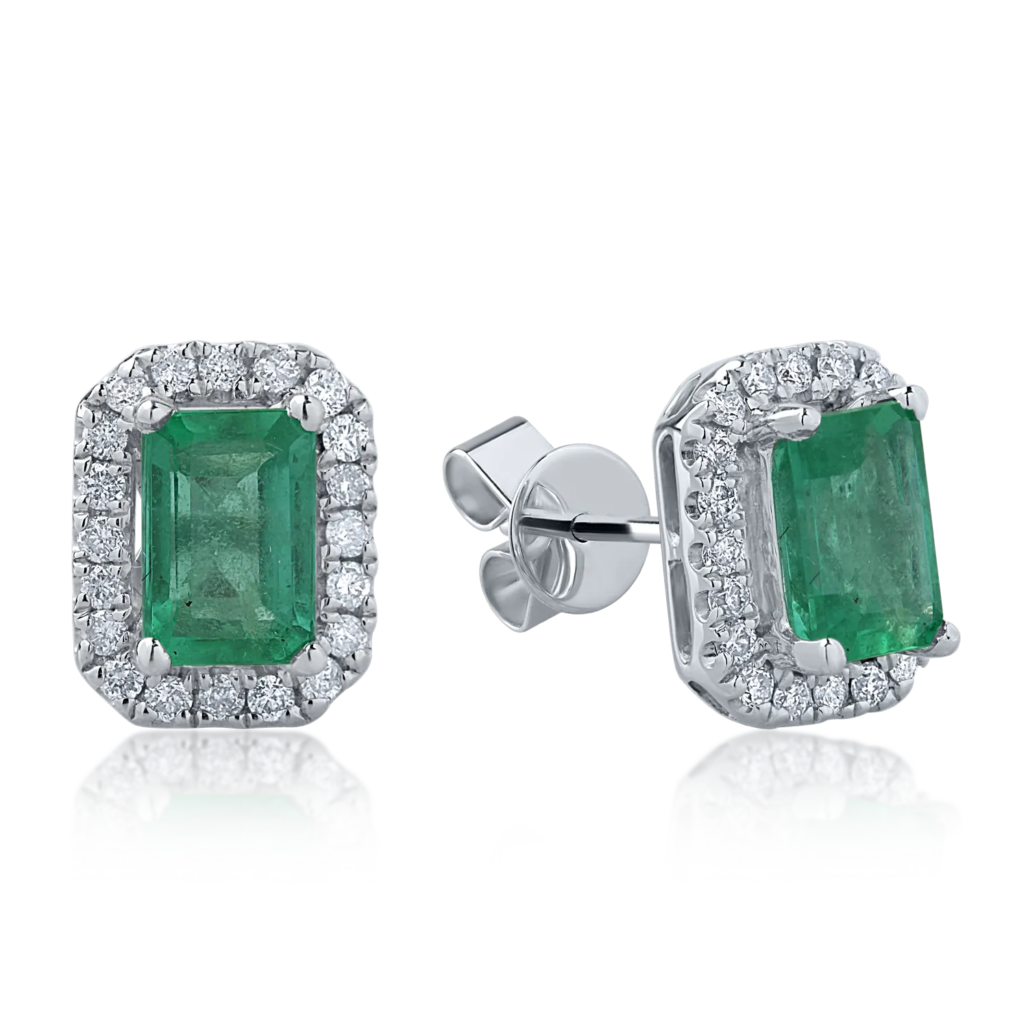 White gold earrings with 1.17ct emeralds and 0.26ct diamonds