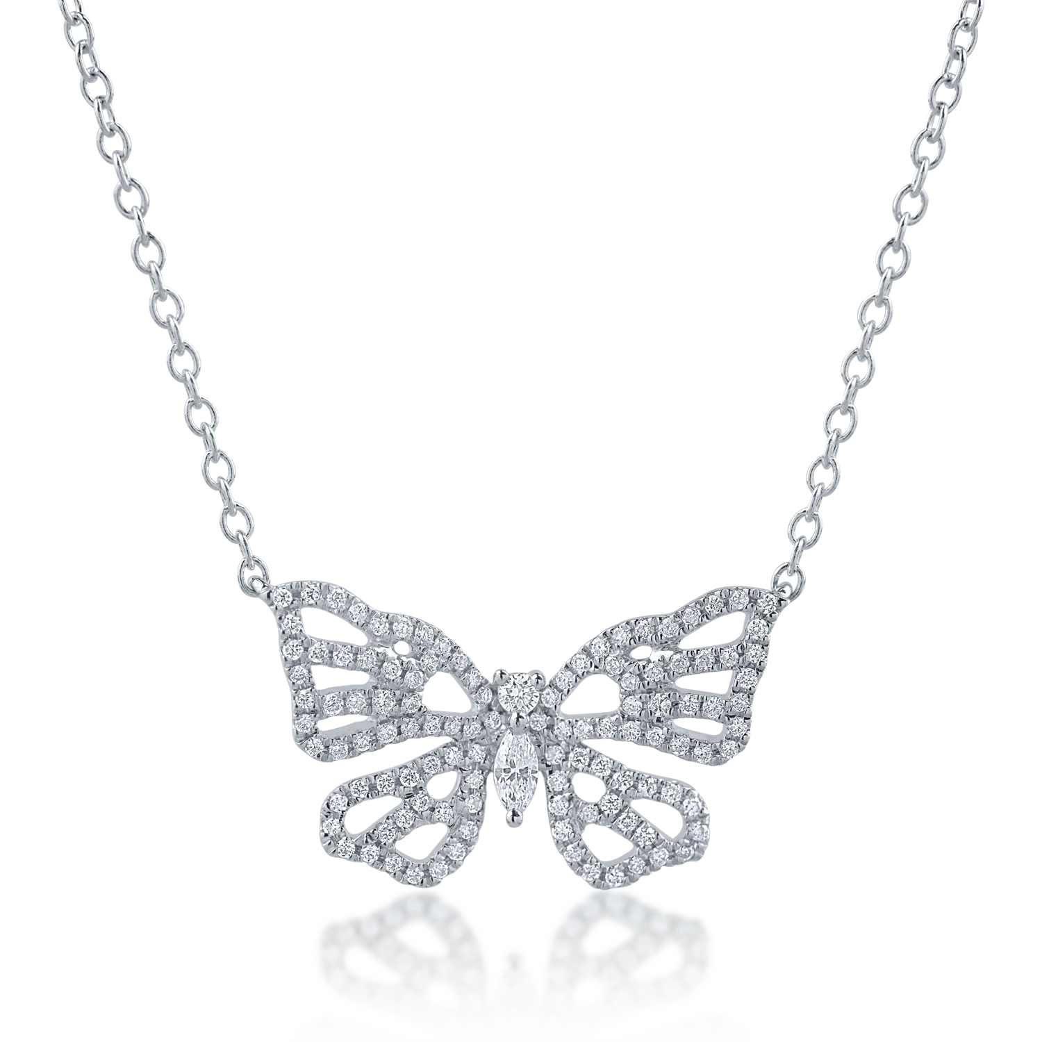Teilor Lant cu pandantiv din aur alb cu diamante marquise si rotunde de 0.3ct